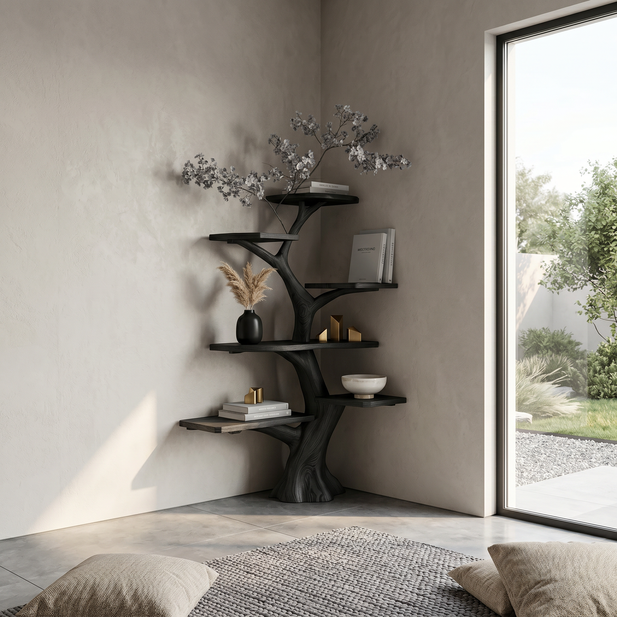 Rustic Corner Tree Bookshelf Living Room Wall