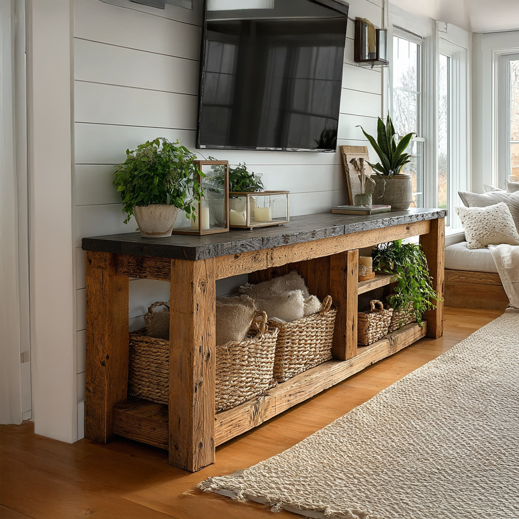 Rustic TV Console Table Living Room