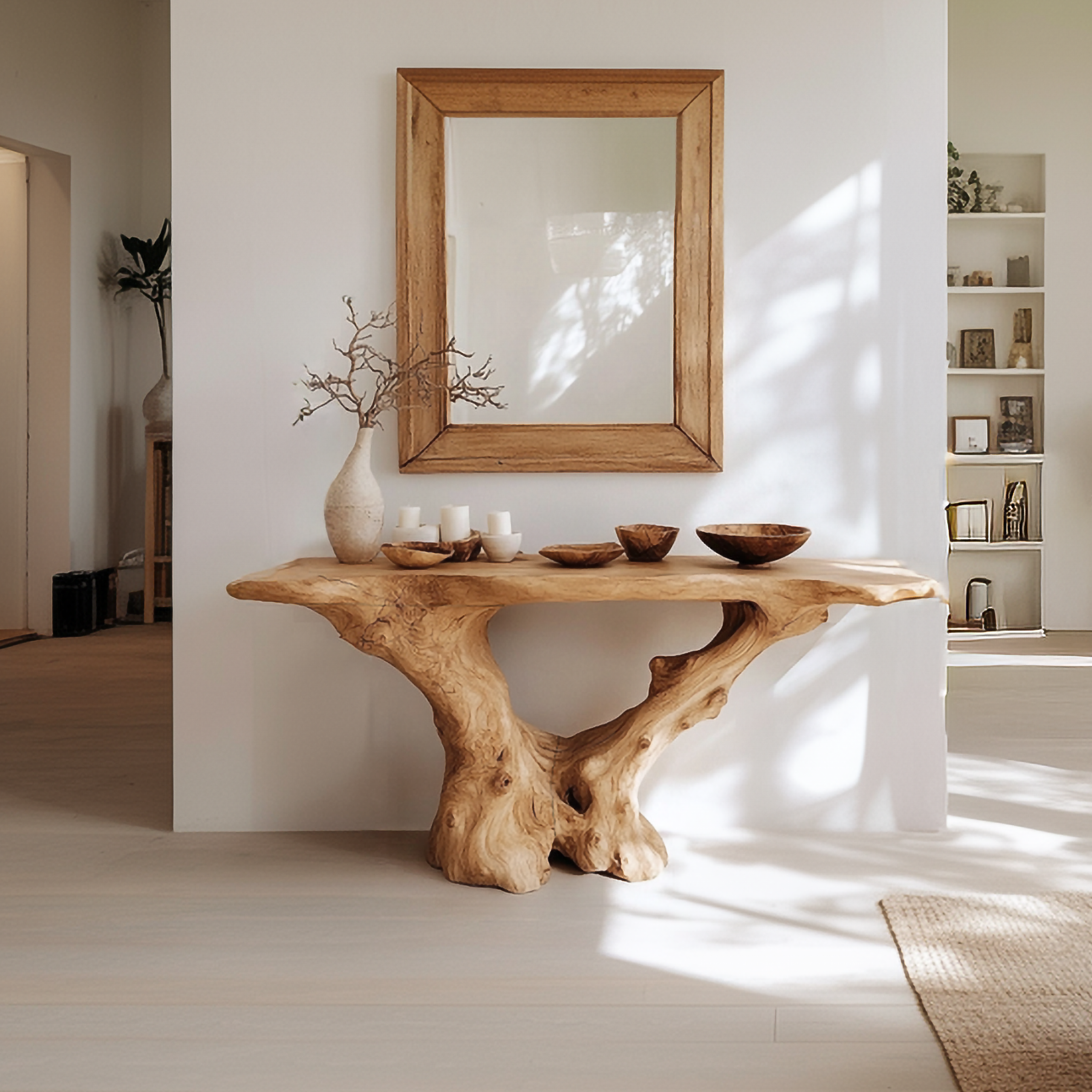 Rustic Handcrafted Wood Console Table Living Room