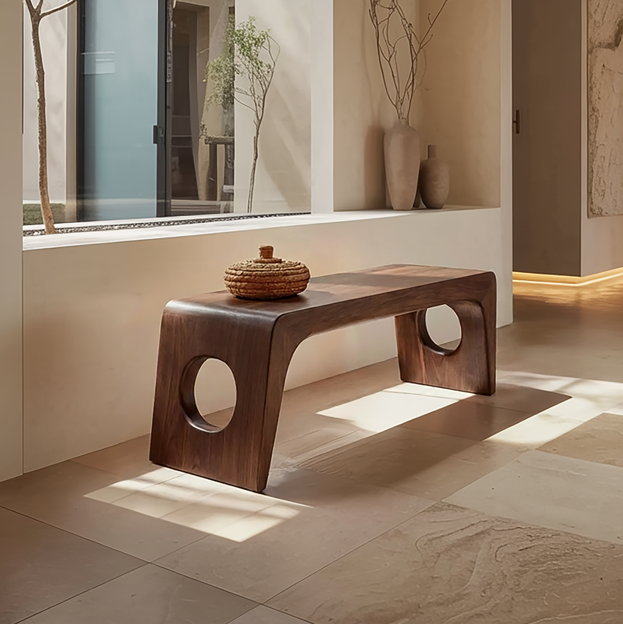 Rustic Minimal Sculptural Bench For Living Room And Hallway
