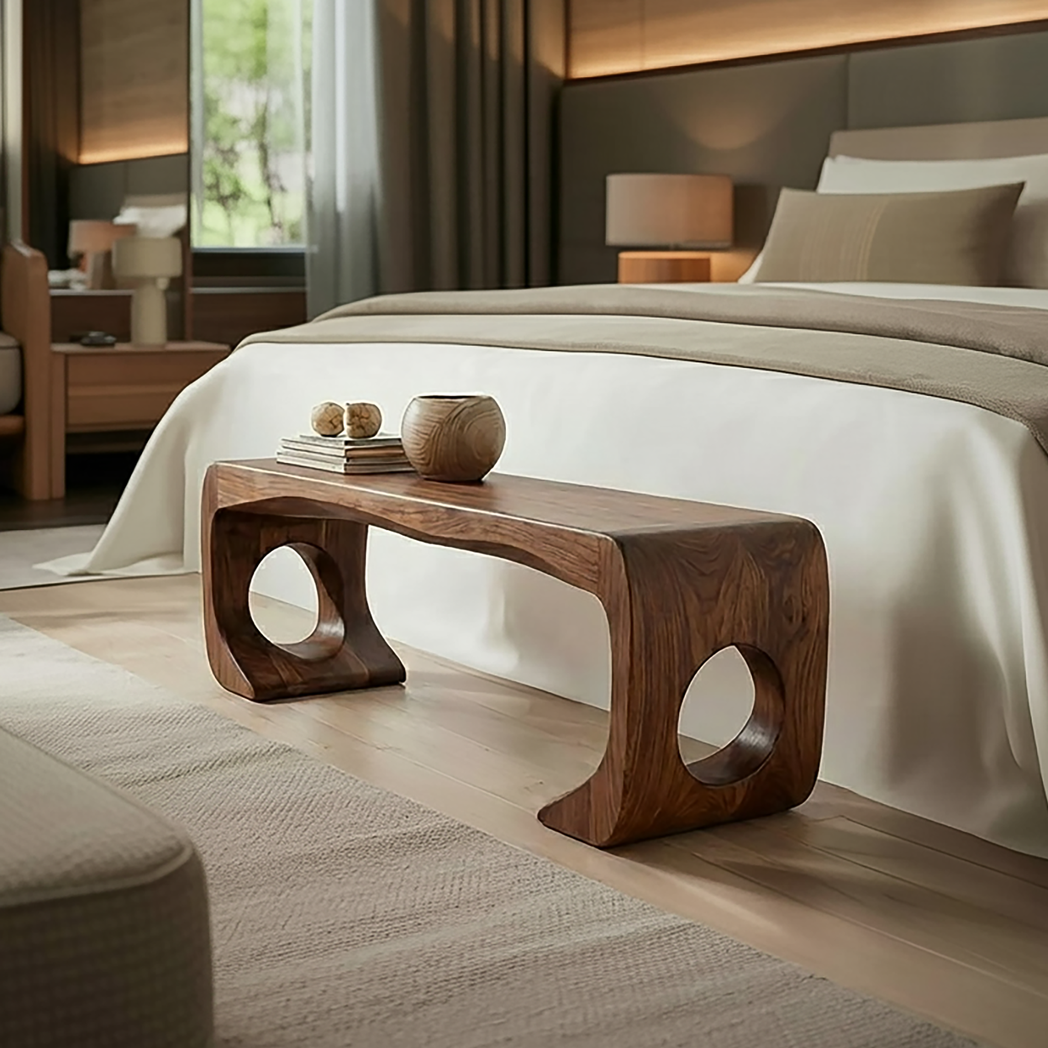 Rustic Modern Sculptural Bench For Entryway And Gallery Space
