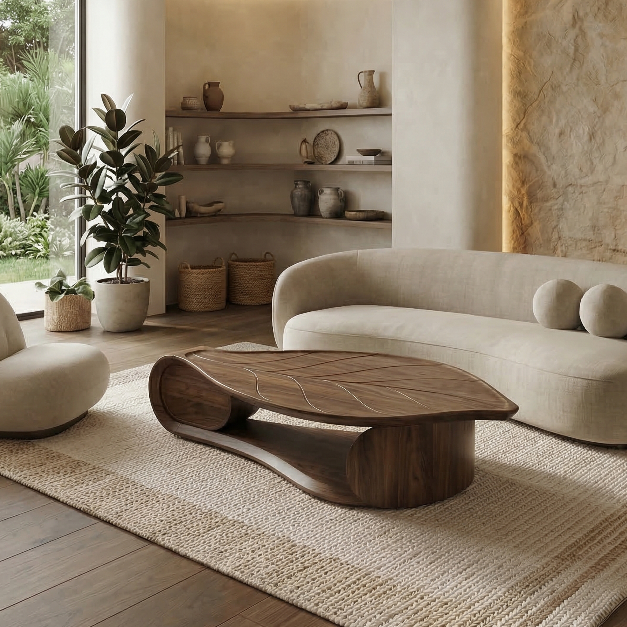 Organic Sculptural Coffee Table Solid Wood Living Room