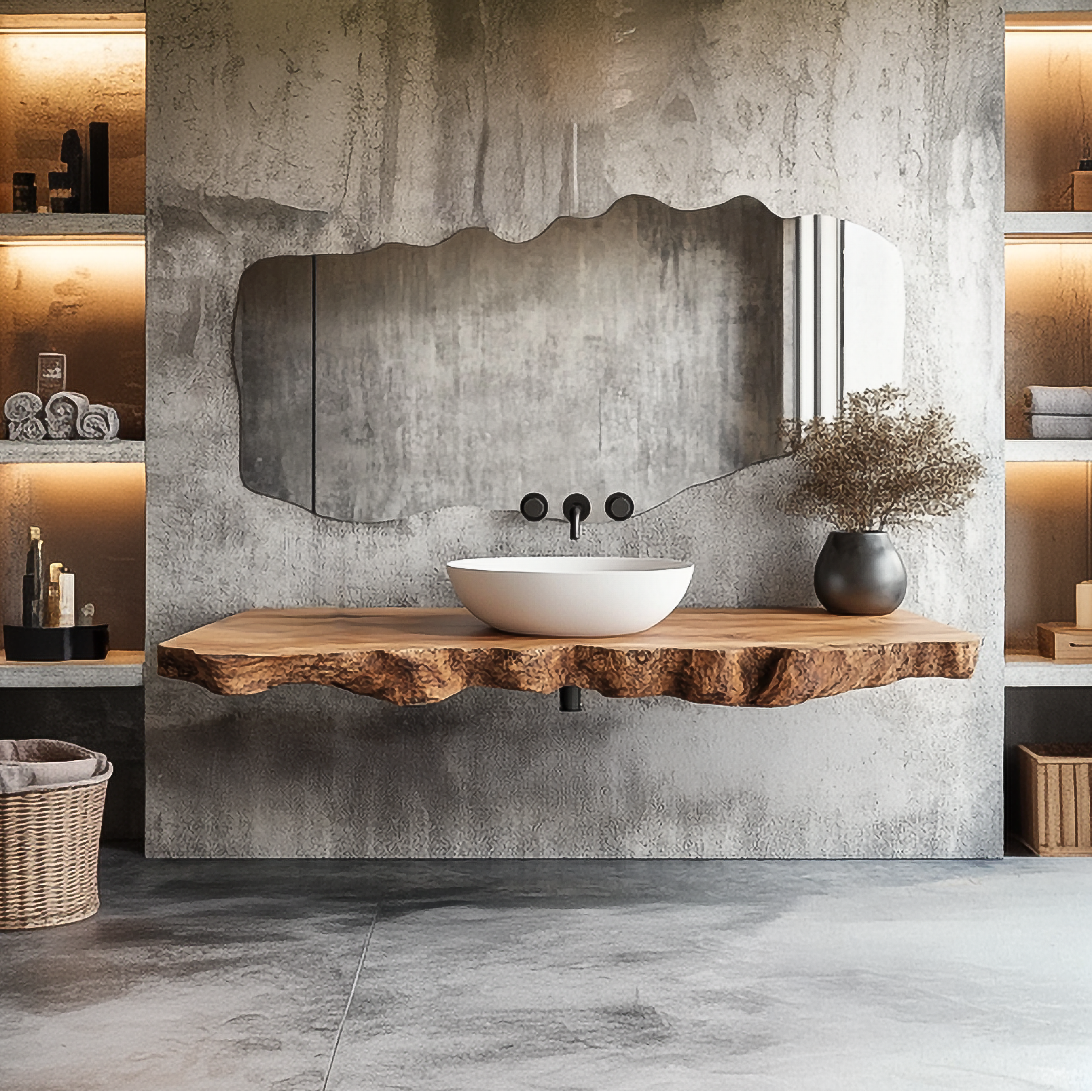 Rustic Bathroom Vanity Shelf Organic Edge Wood Bathroom Furniture