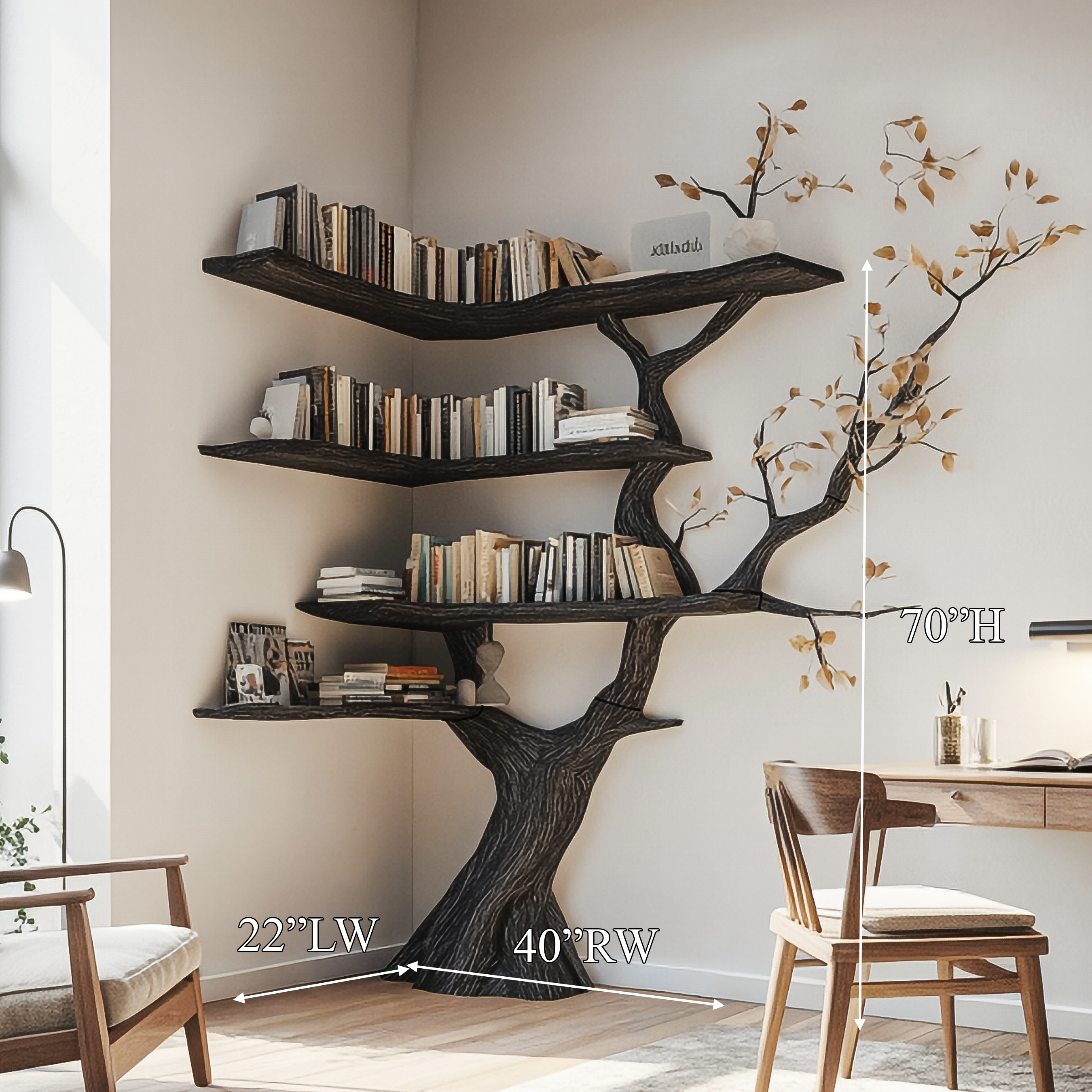 Handmade Corner Tree Bookshelf Living Room Decor
