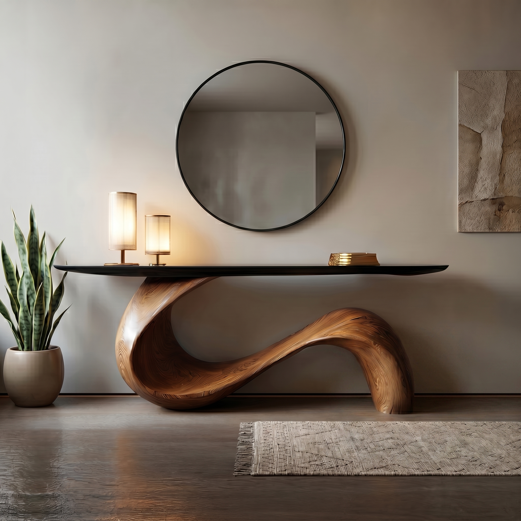 MidCentury Sculptural console Table Entryway