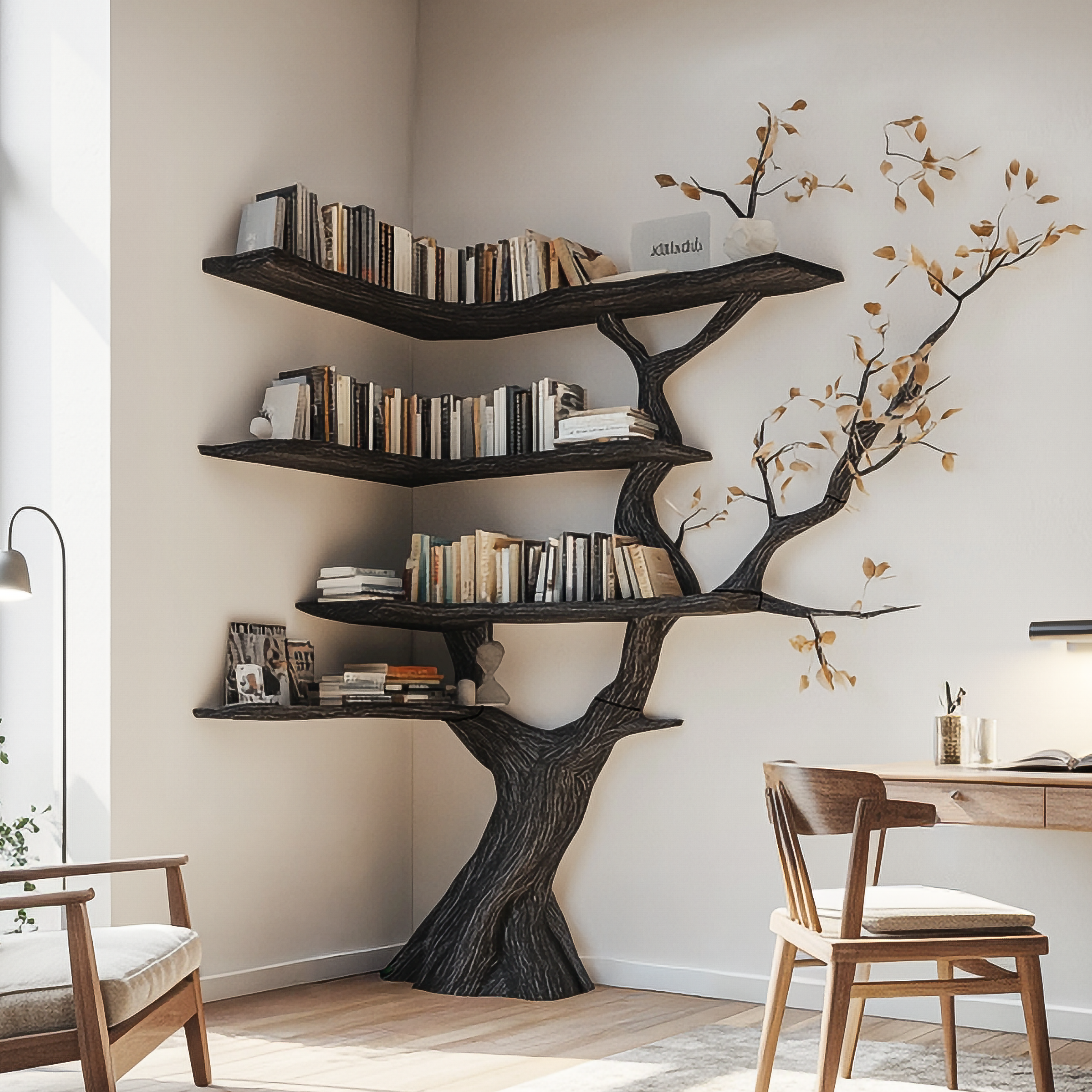 Handmade Corner Tree Bookshelf Living Room Decor