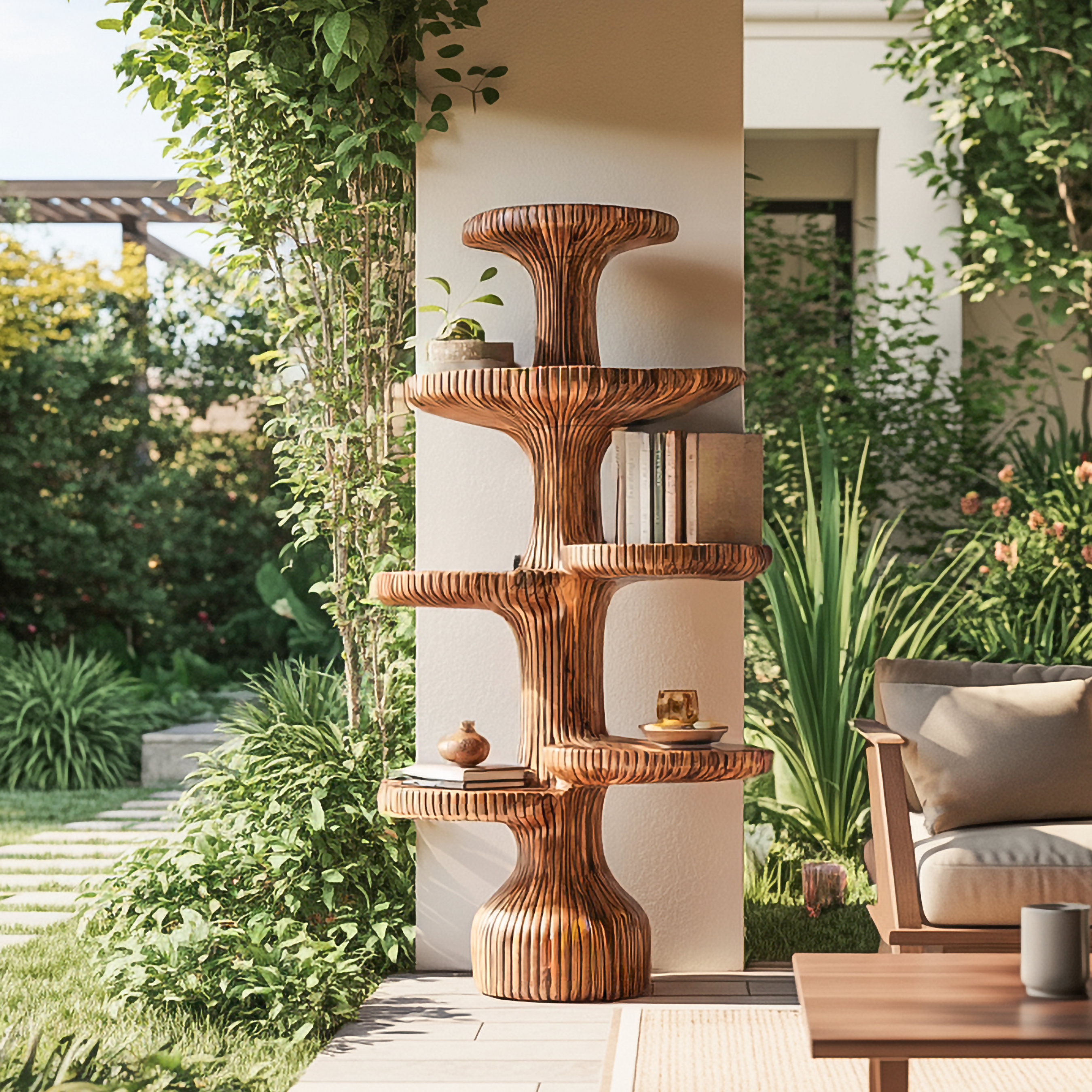 Sculptural Tiered Tree Shelf Living Room Interior Artistic Feature