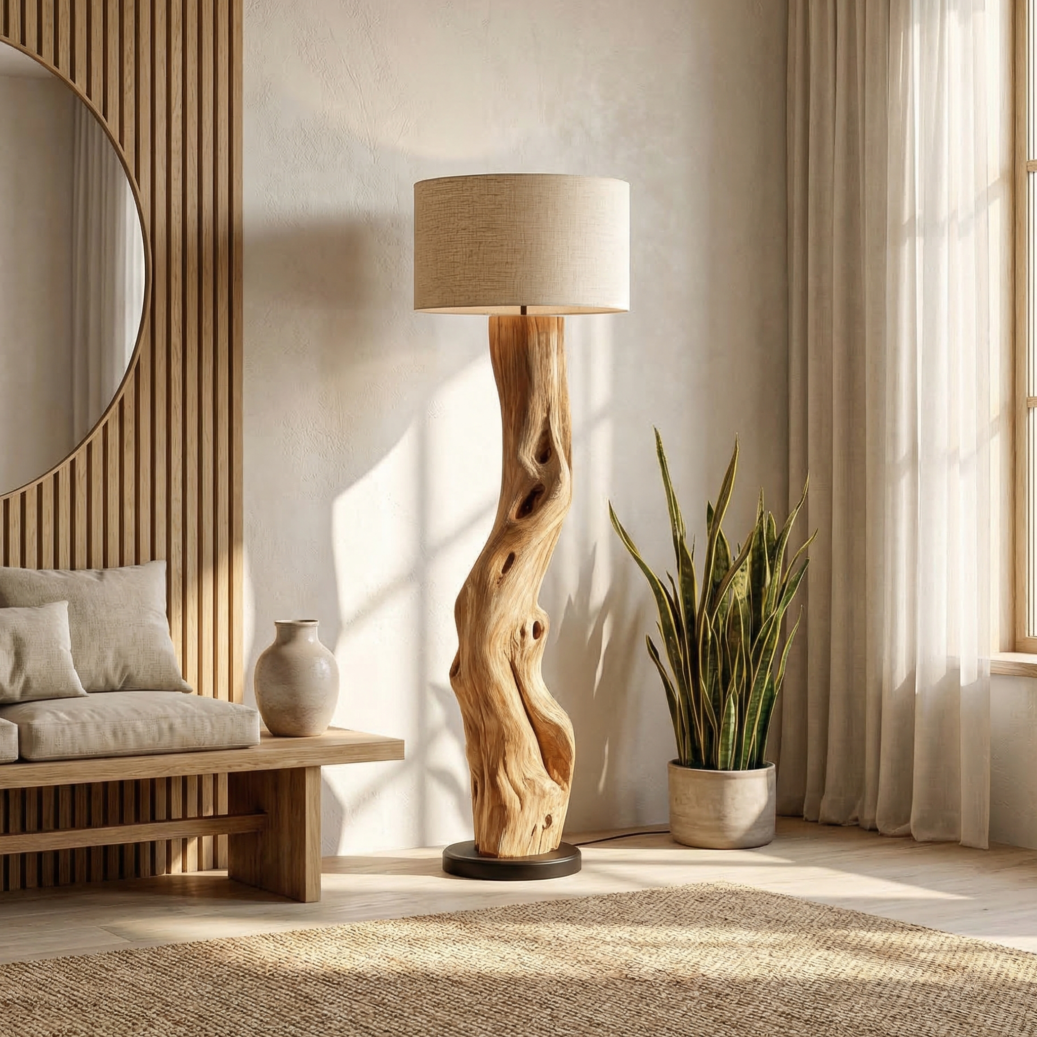 Modern Sculptural Wooden Standing Lamp For Bedroom And Corner