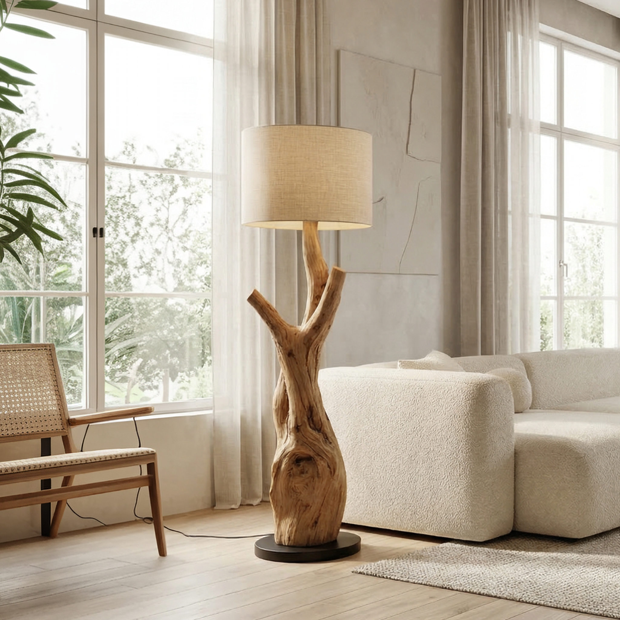Modern Tree Branch Wooden Standing Lamp For Living Room And Corner