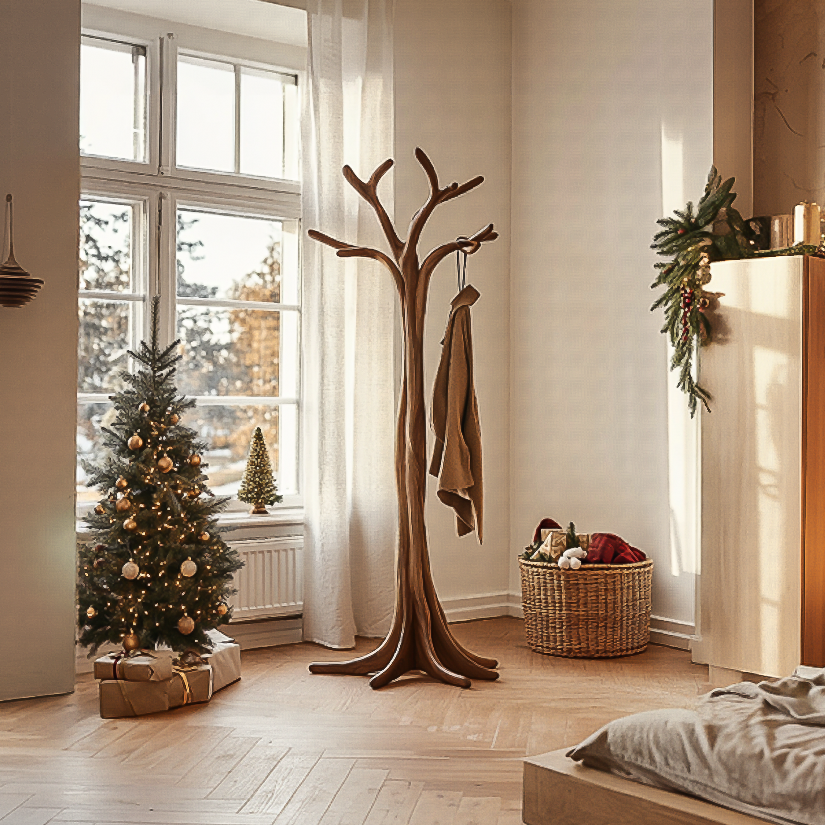 Rustic Tree Coat Rack Christmas Holiday Entryway Decor