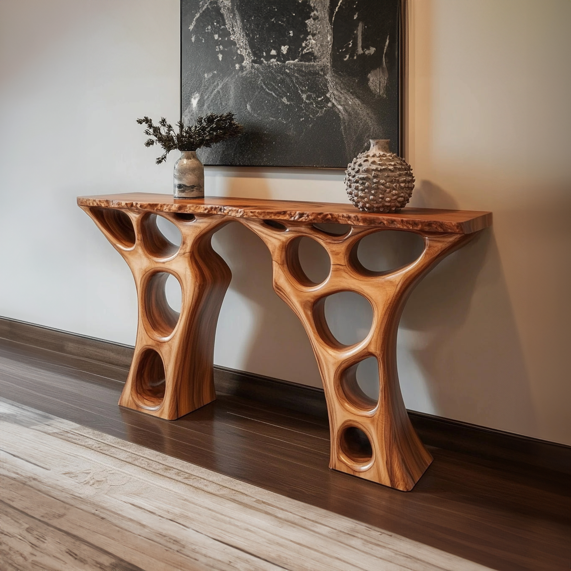 Mid Century Console Table Abstract Sculptural Base Luxury Foyer