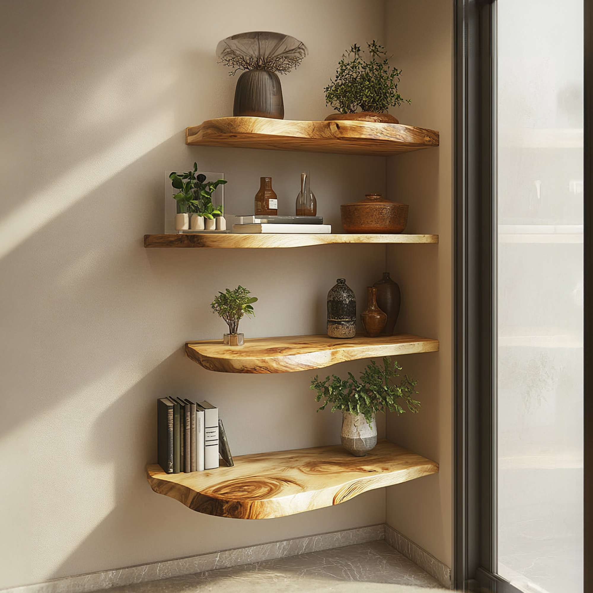 Rustic Live Edge Display Shelf Living Room Or Dining Room