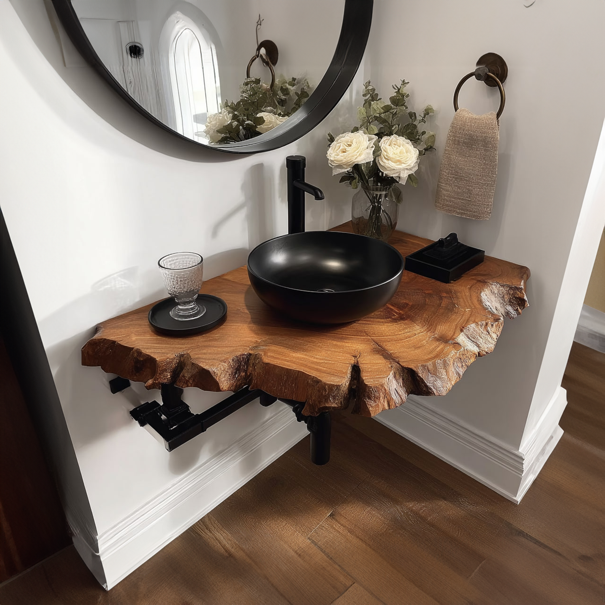Rustic Floating Shelf Narrow Vanity Powder Room