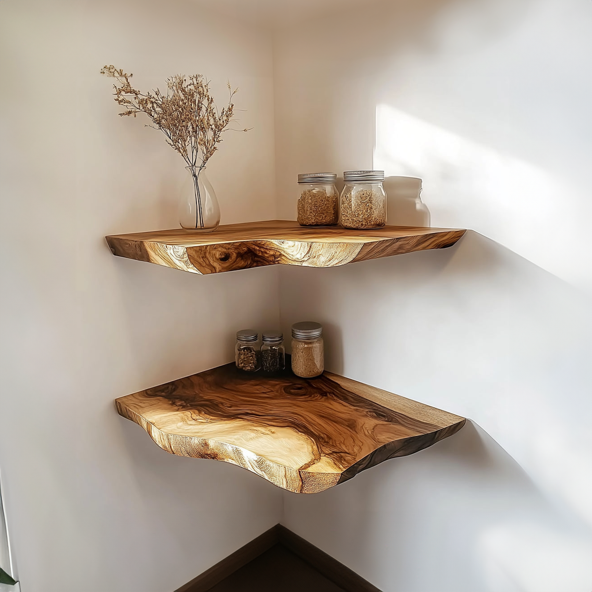 Rustic Live Edge Corner Wall Shelf Kitchen Or Dining Room