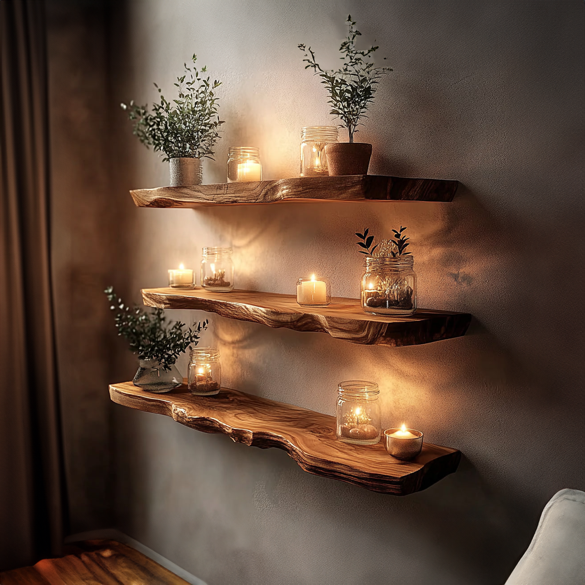 Rustic Live Edge Corner Floating Shelf Kitchen Or Living Room
