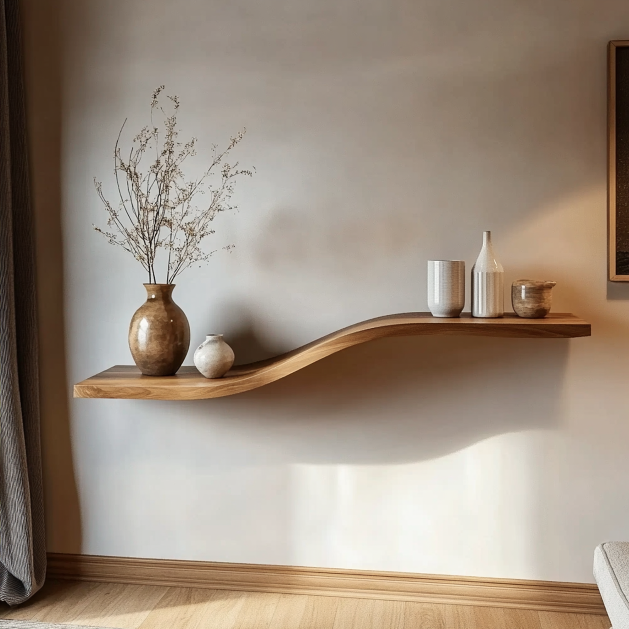 Curved Solid Wood Wall Shelf Minimal Organic Interior Decor
