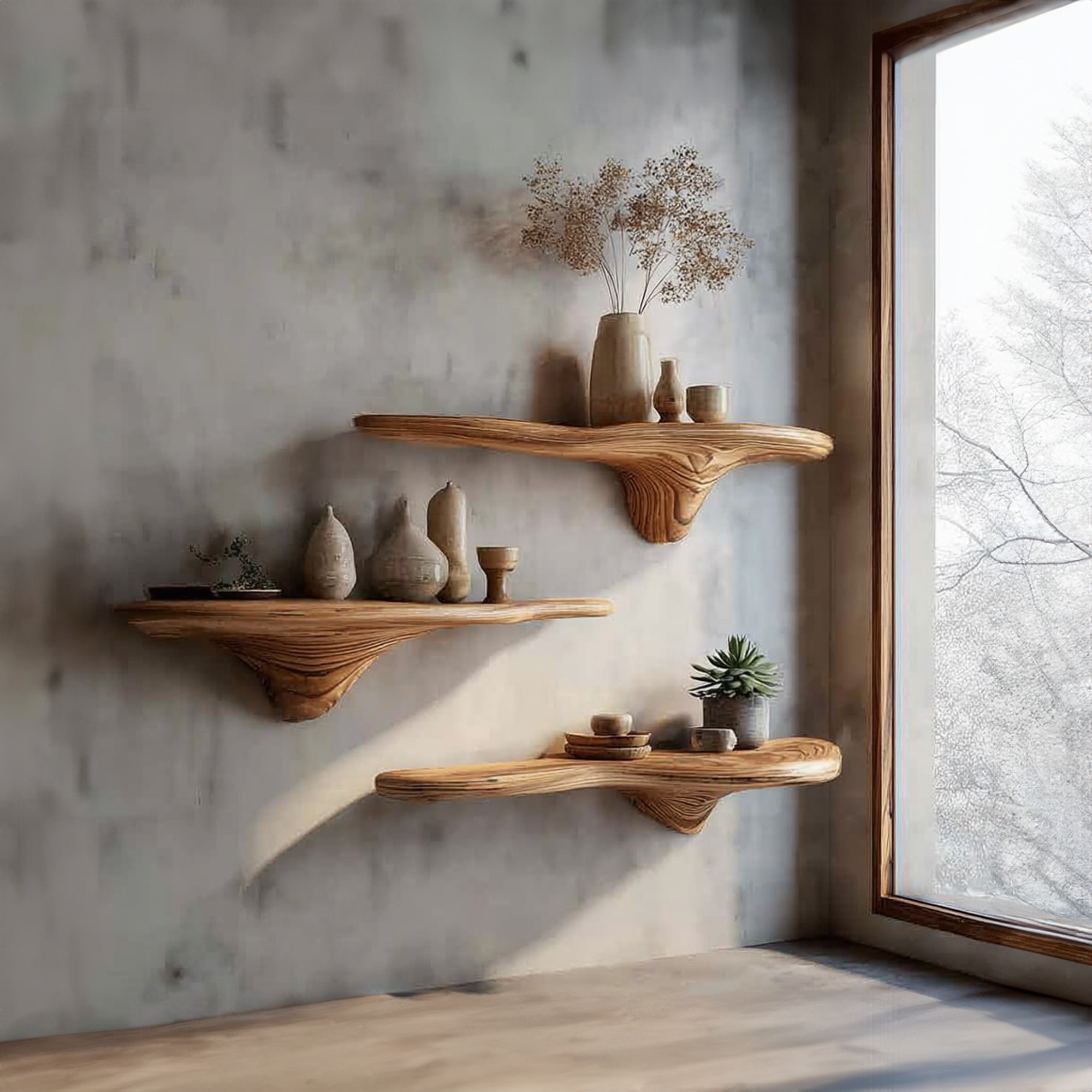 Rustic Mushroom Wall Shelf Entryway