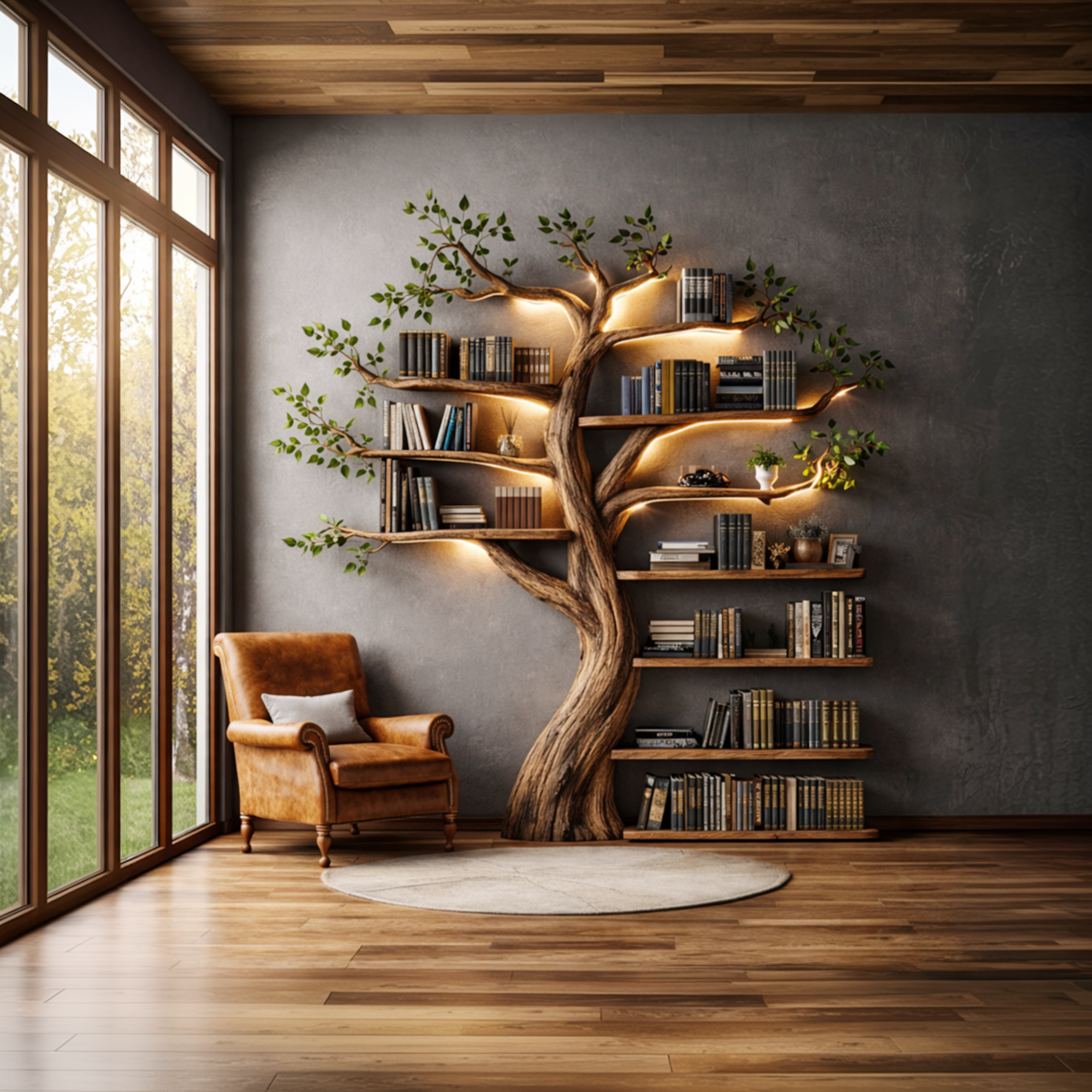 Organic Tree Bookshelf Living Room Interior Sculptural Wall Display