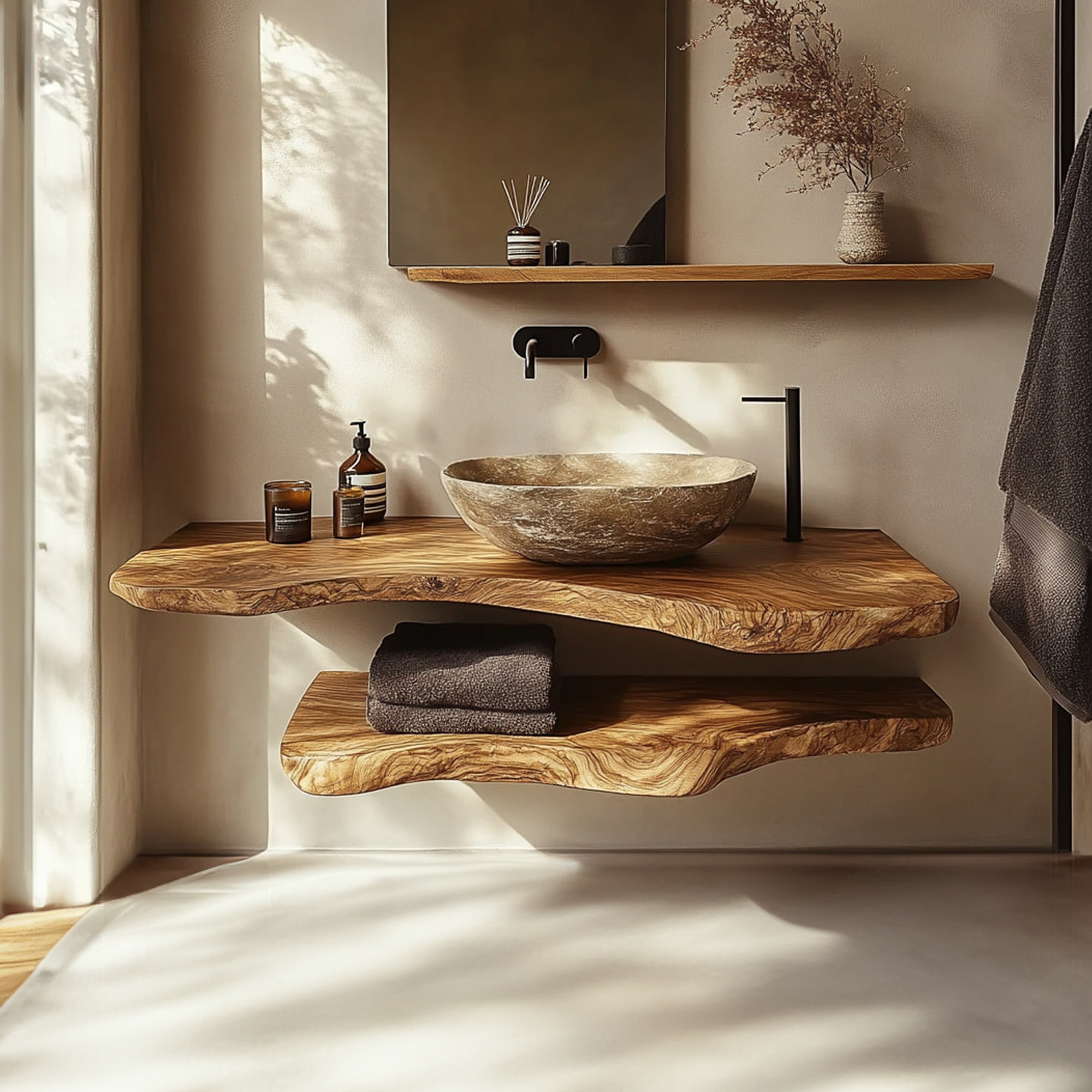 Mid Century Bathroom Vanity Shelf Solid Wood Bathroom Design