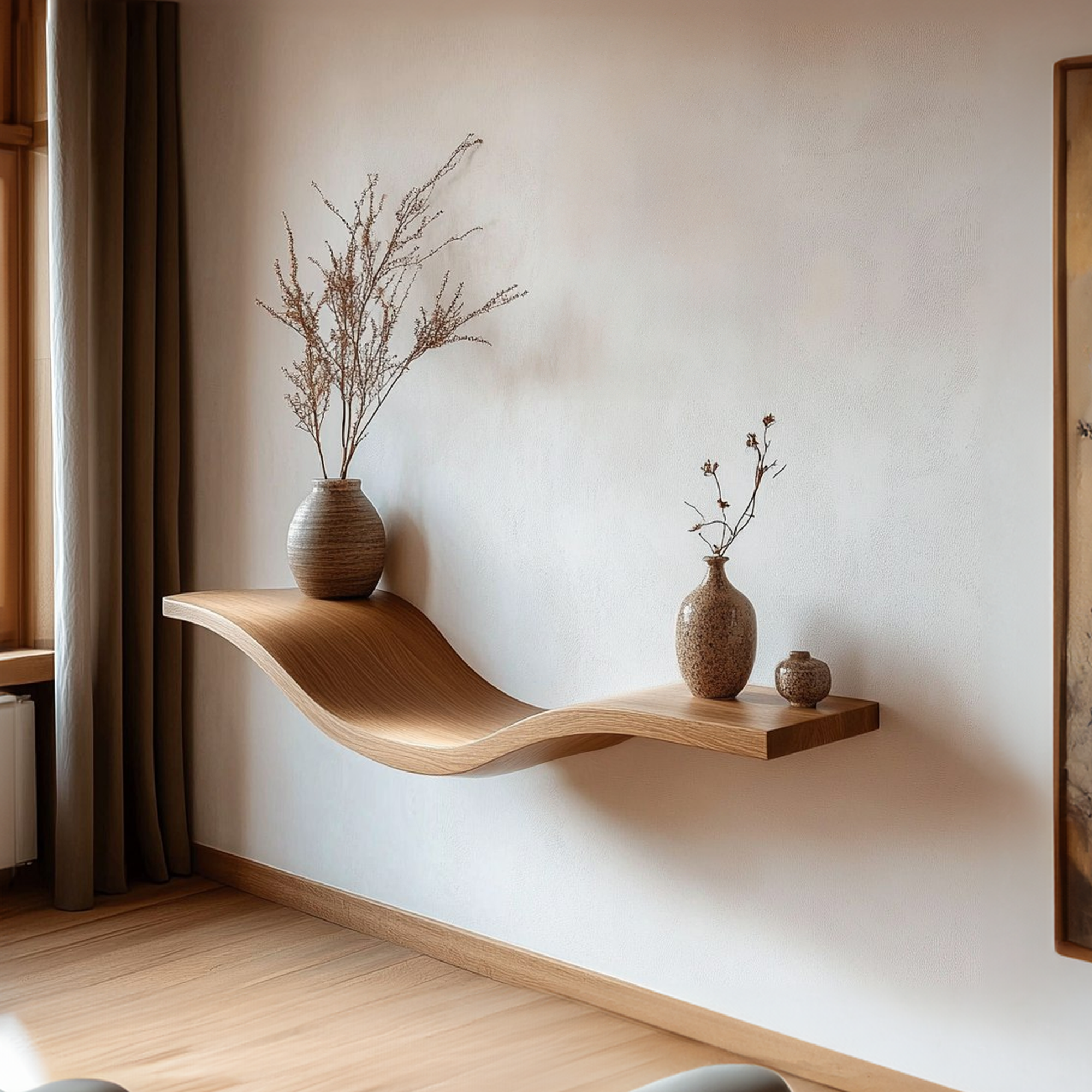 Modern Wave Wall Shelf For Living Room And Entryway