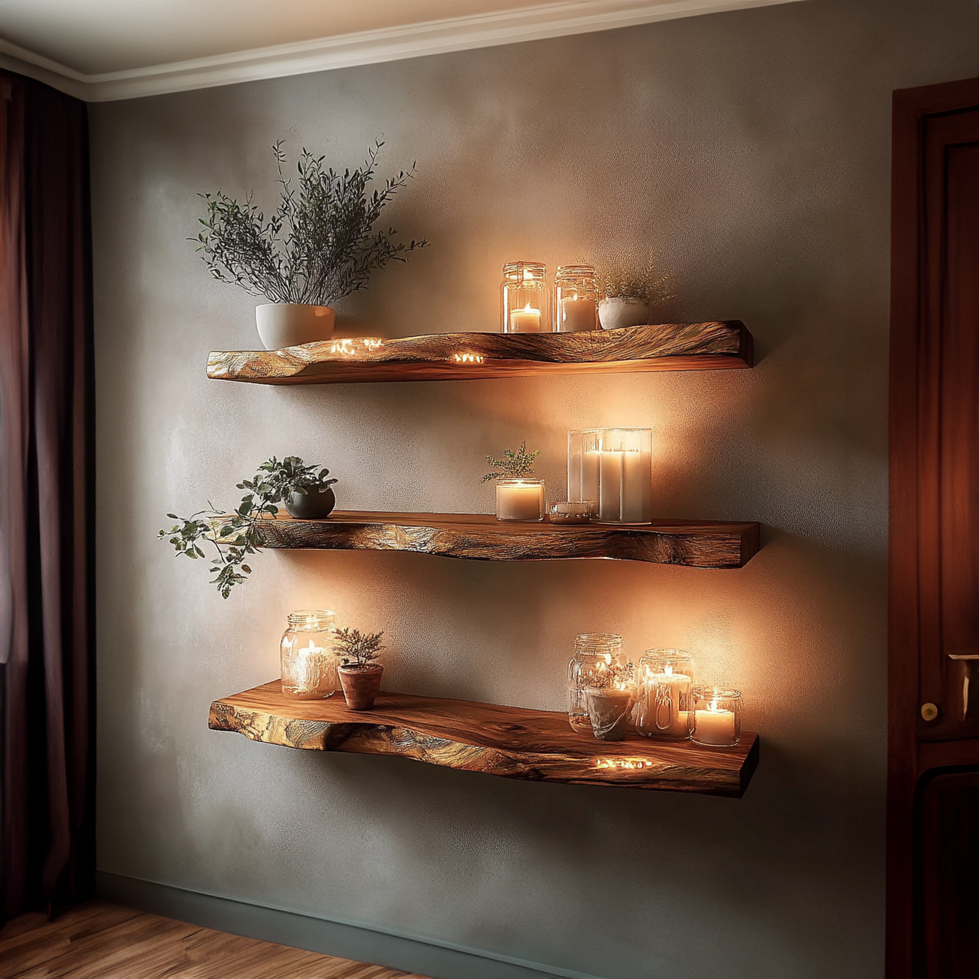 Rustic Live Edge Corner Storage Shelf Living Room Or Office
