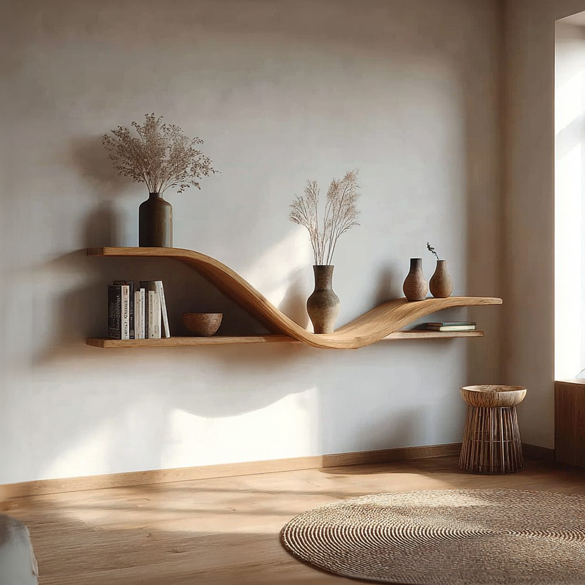 Organic Modern Curved Shelf Living Room Or Hallway