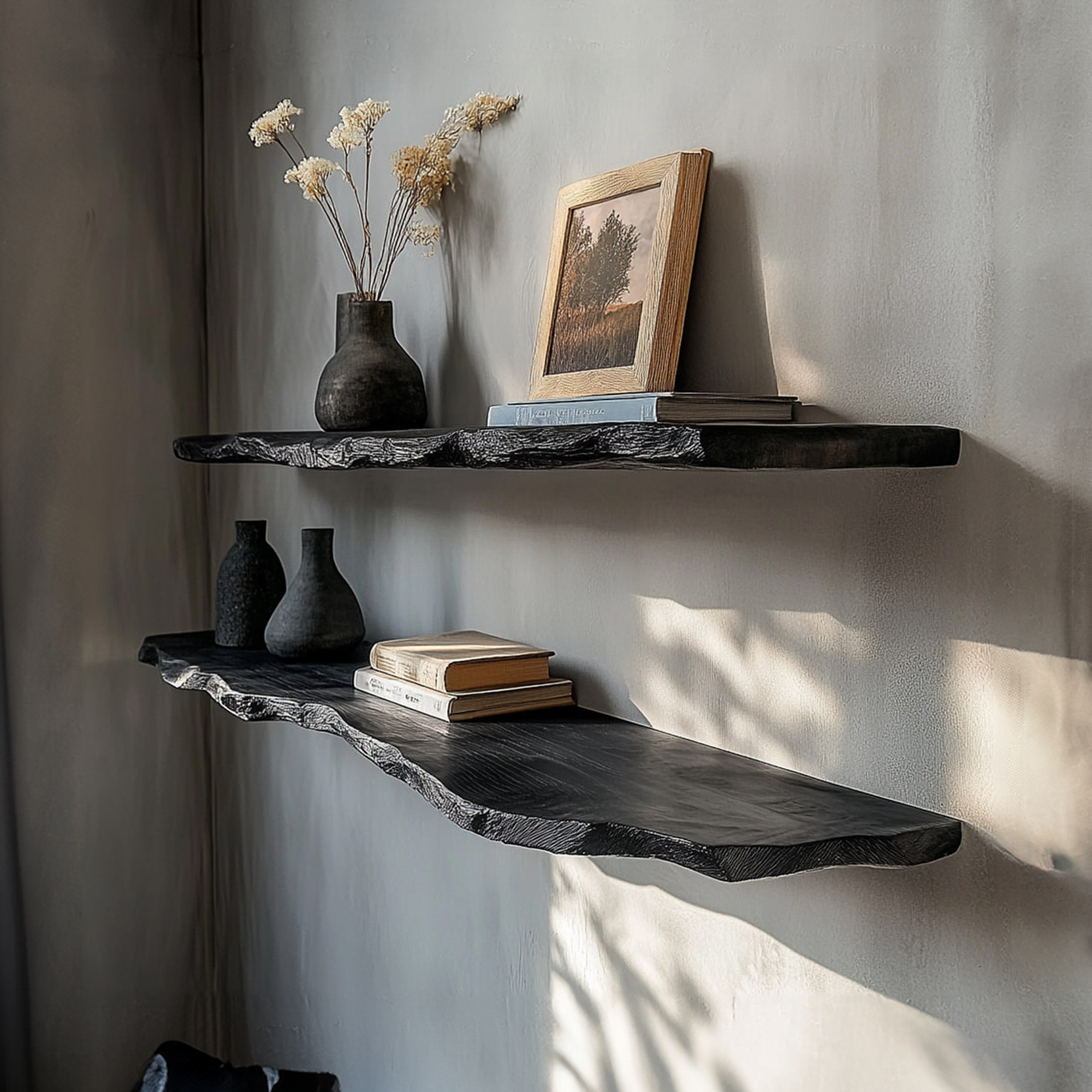 Rustic Modern Live Edge Wall Mounted Shelf Living Room Or Study Room