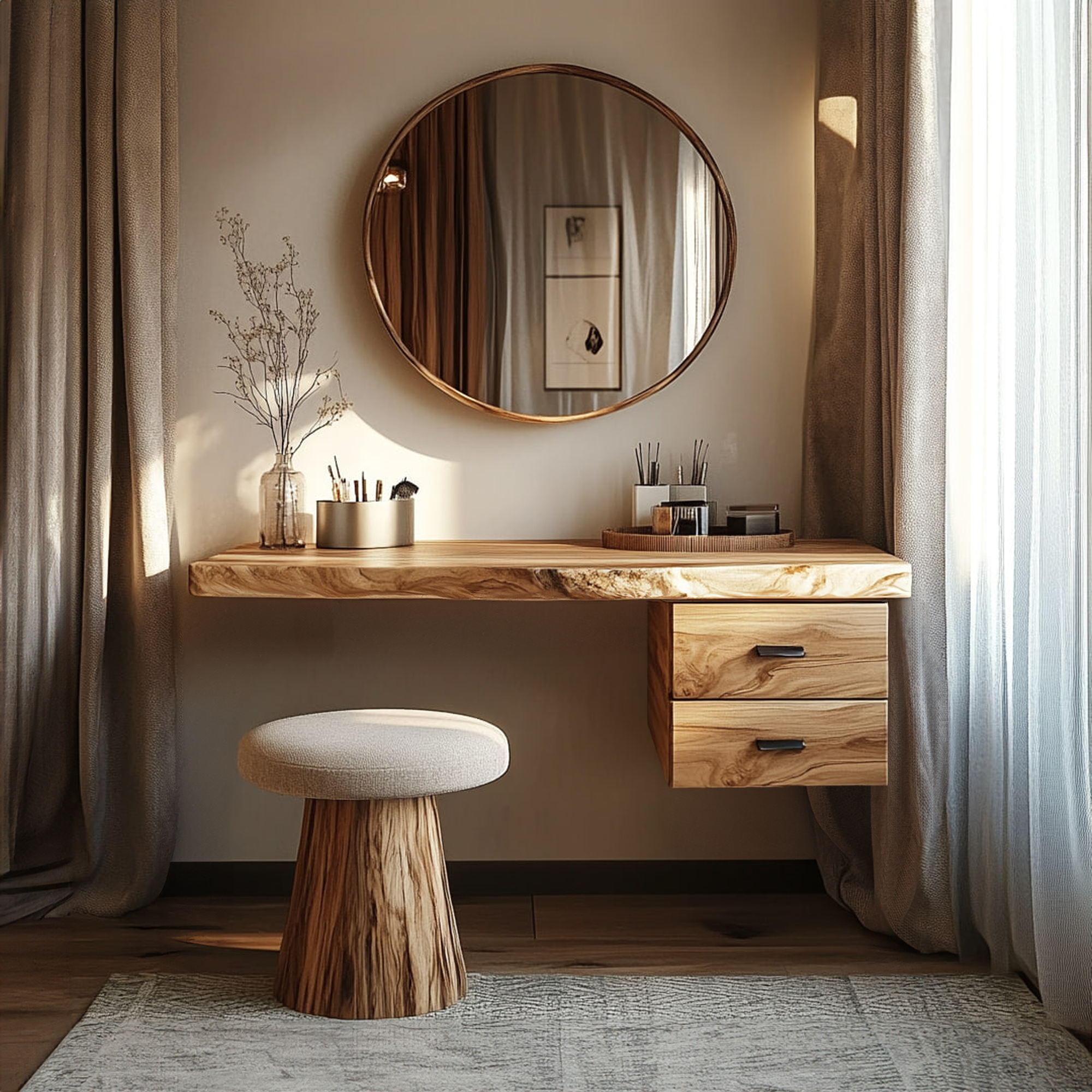 Modern Organic Solid Wood Dressing Table Bedroom Floating