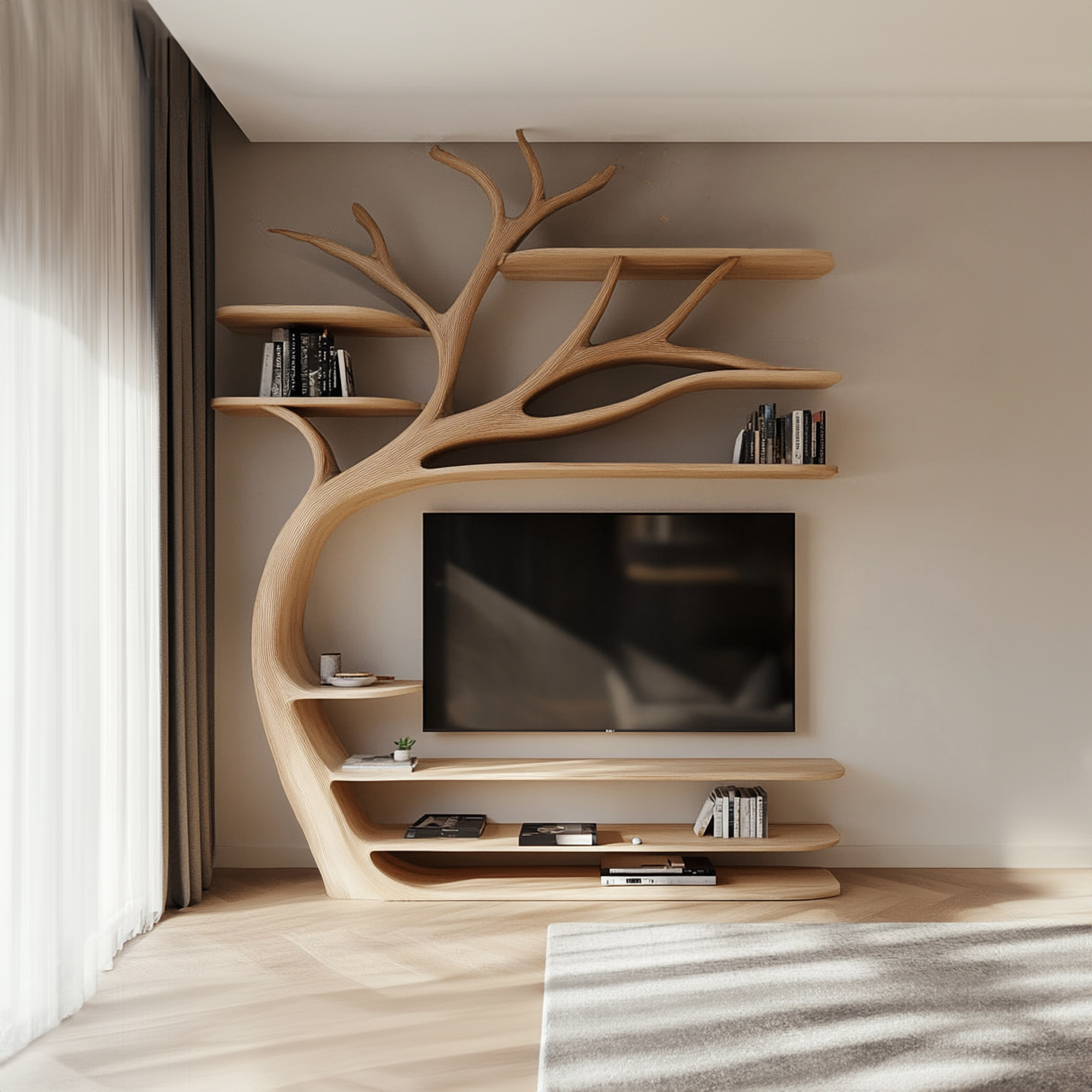 Rustic Artistic Tree TV Stand Bedroom Or Living Room Decor