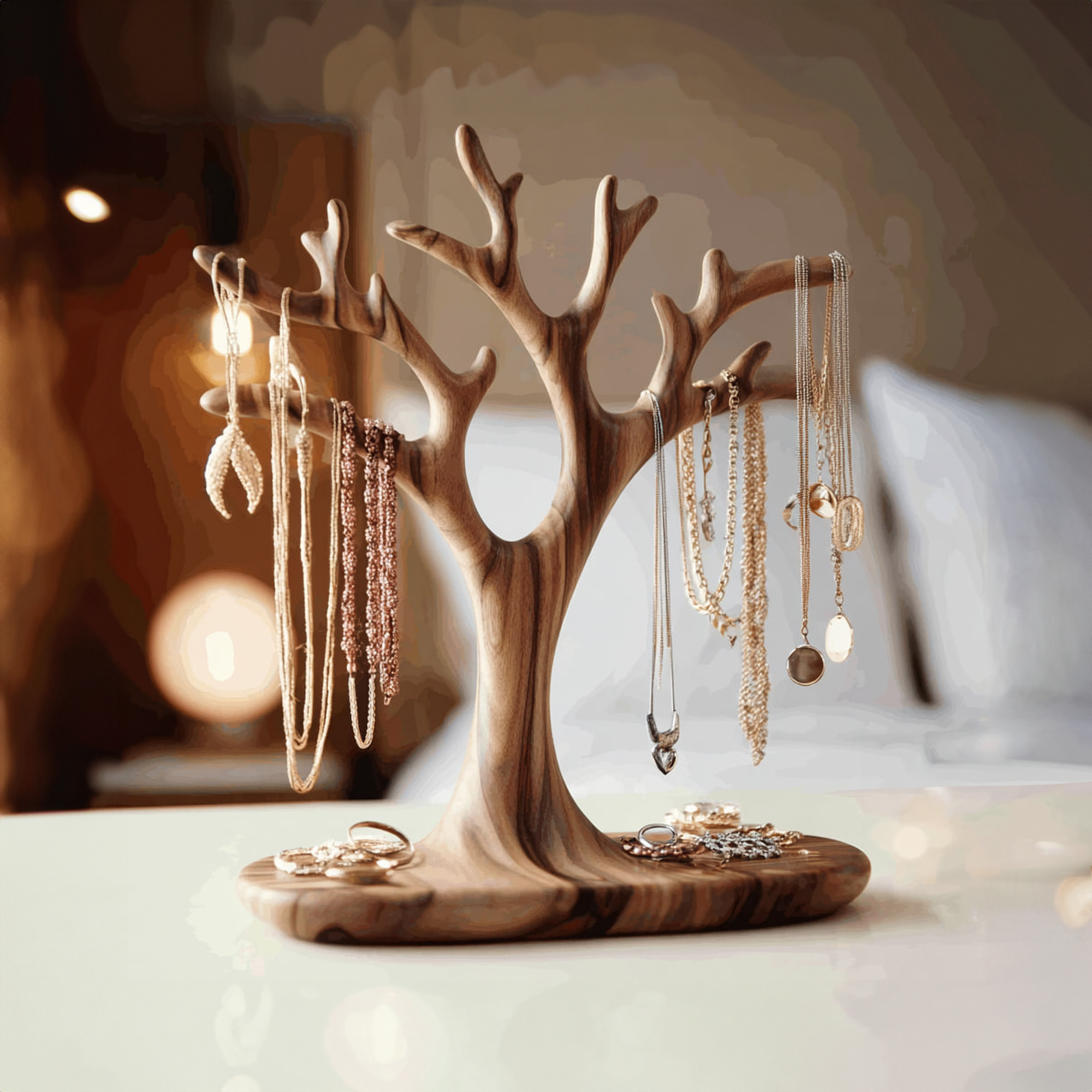 Organic Solid Walnut Jewelry Tree Organizer Stand