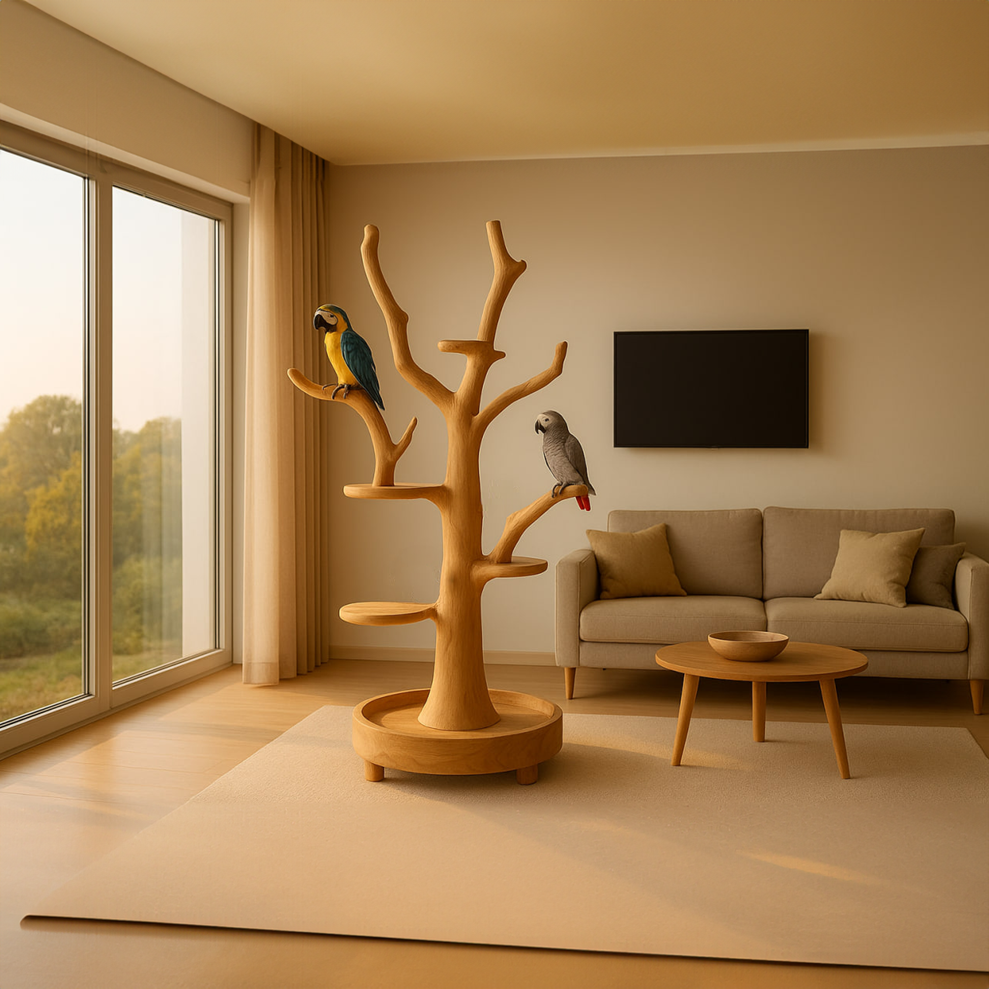 Rustic Wooden Parrot Tree Stand Living Room
