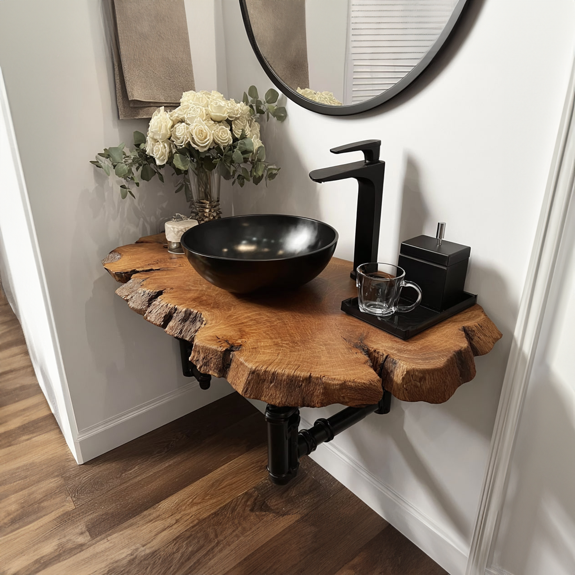 Mid Century Floating Shelf Narrow Vanity Washroom