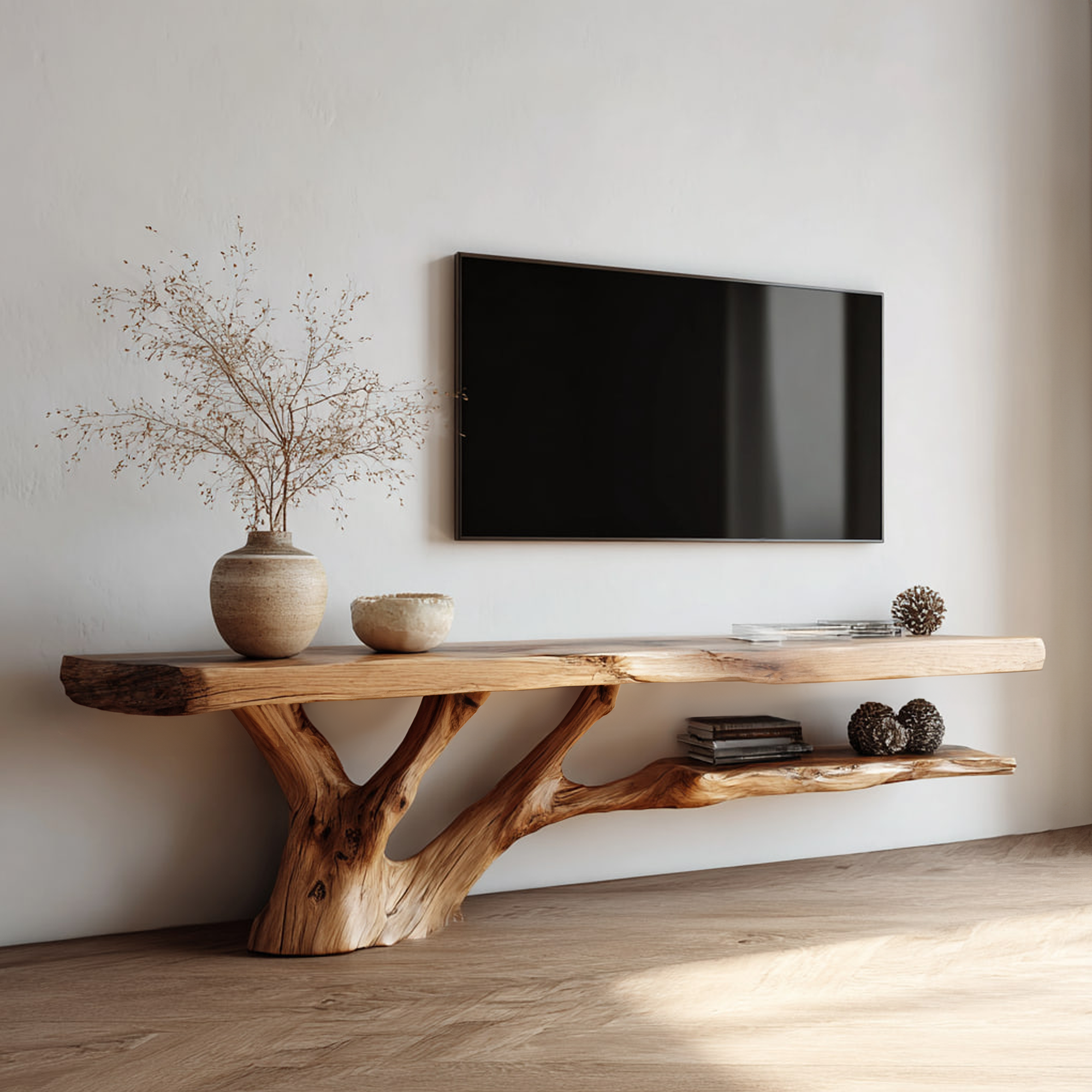 Mid Century Console Table Wood Backing Statement Luxury Showroom