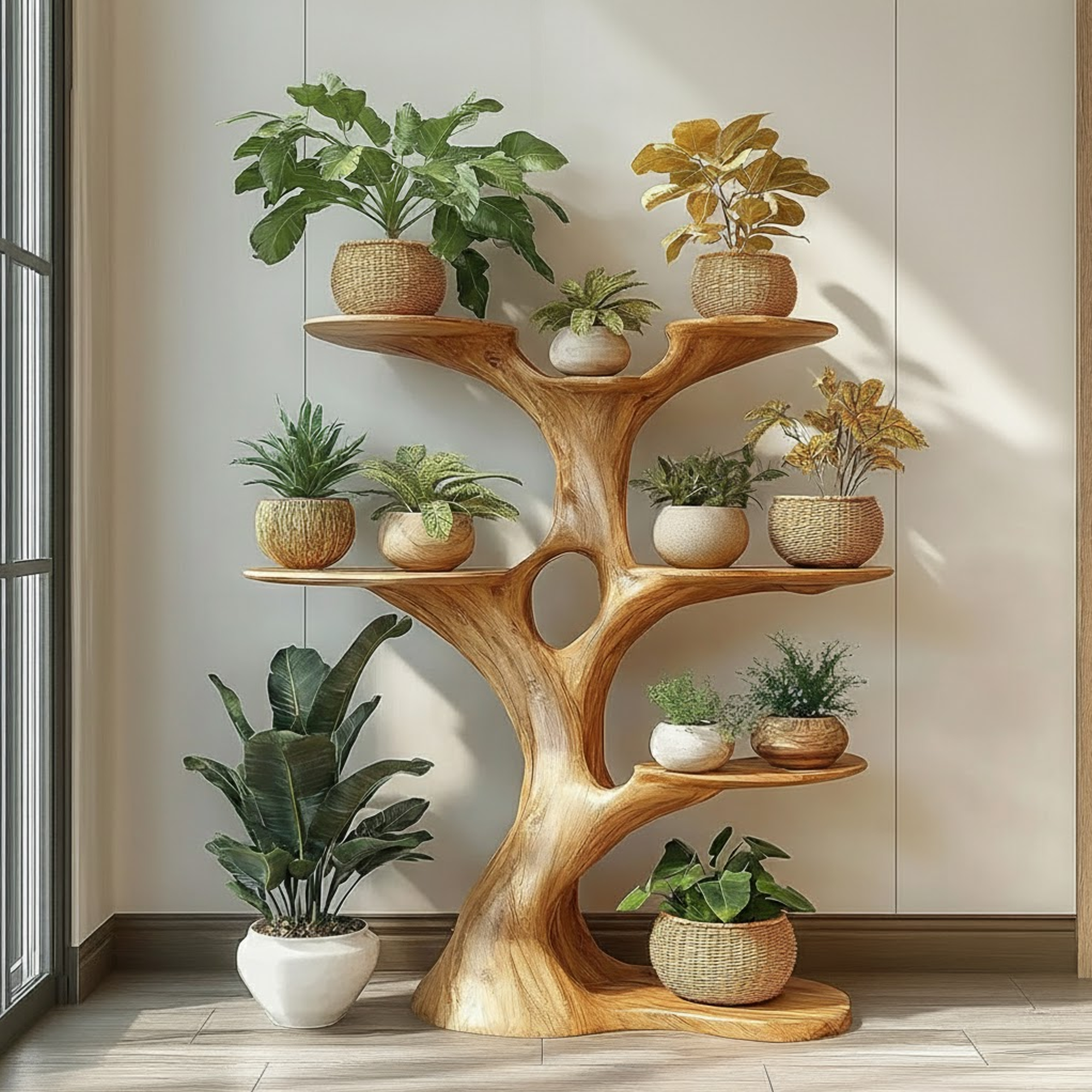 Artistic Tree Plant Stand Modern Living Room