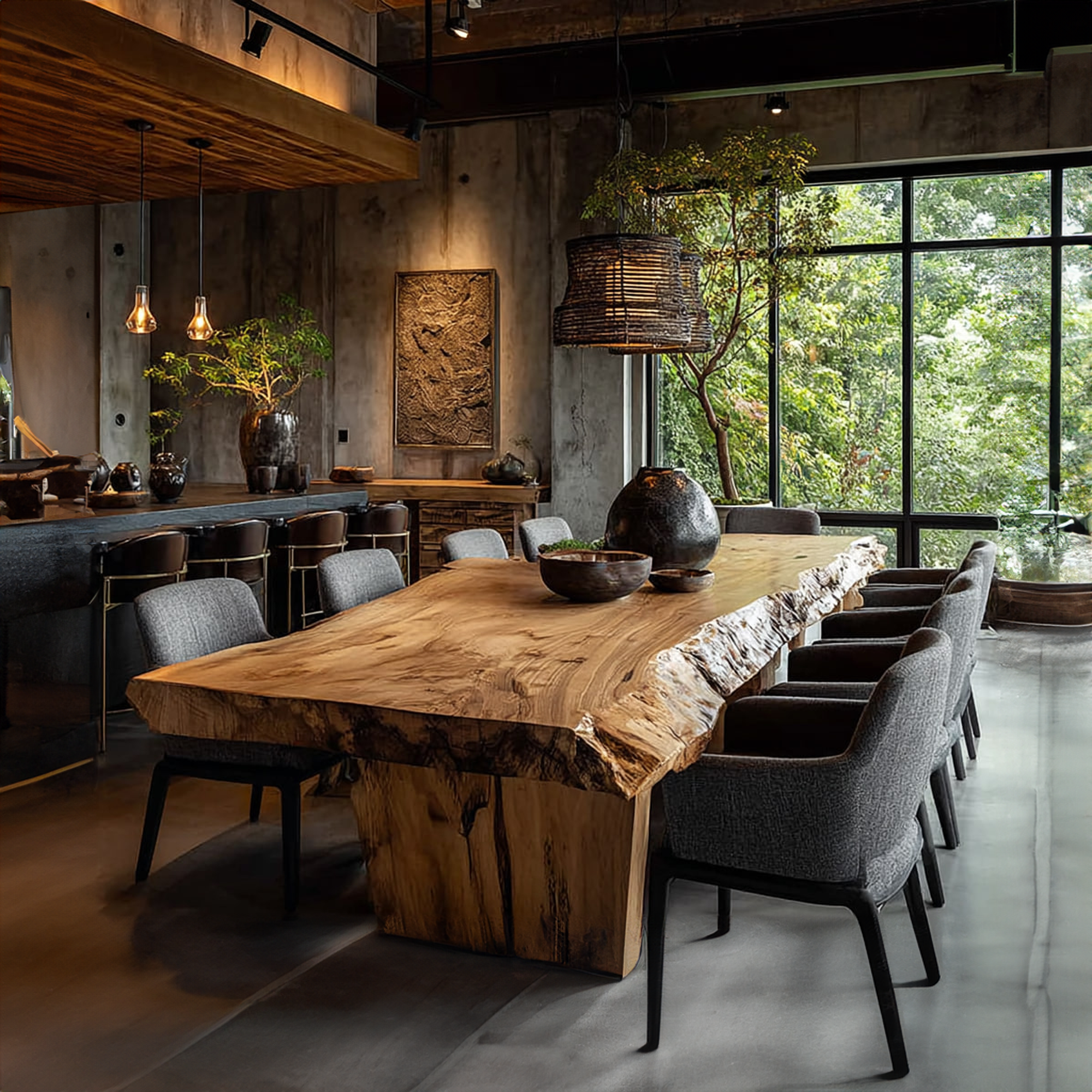 Mid Century Live Edge Table Dining Room