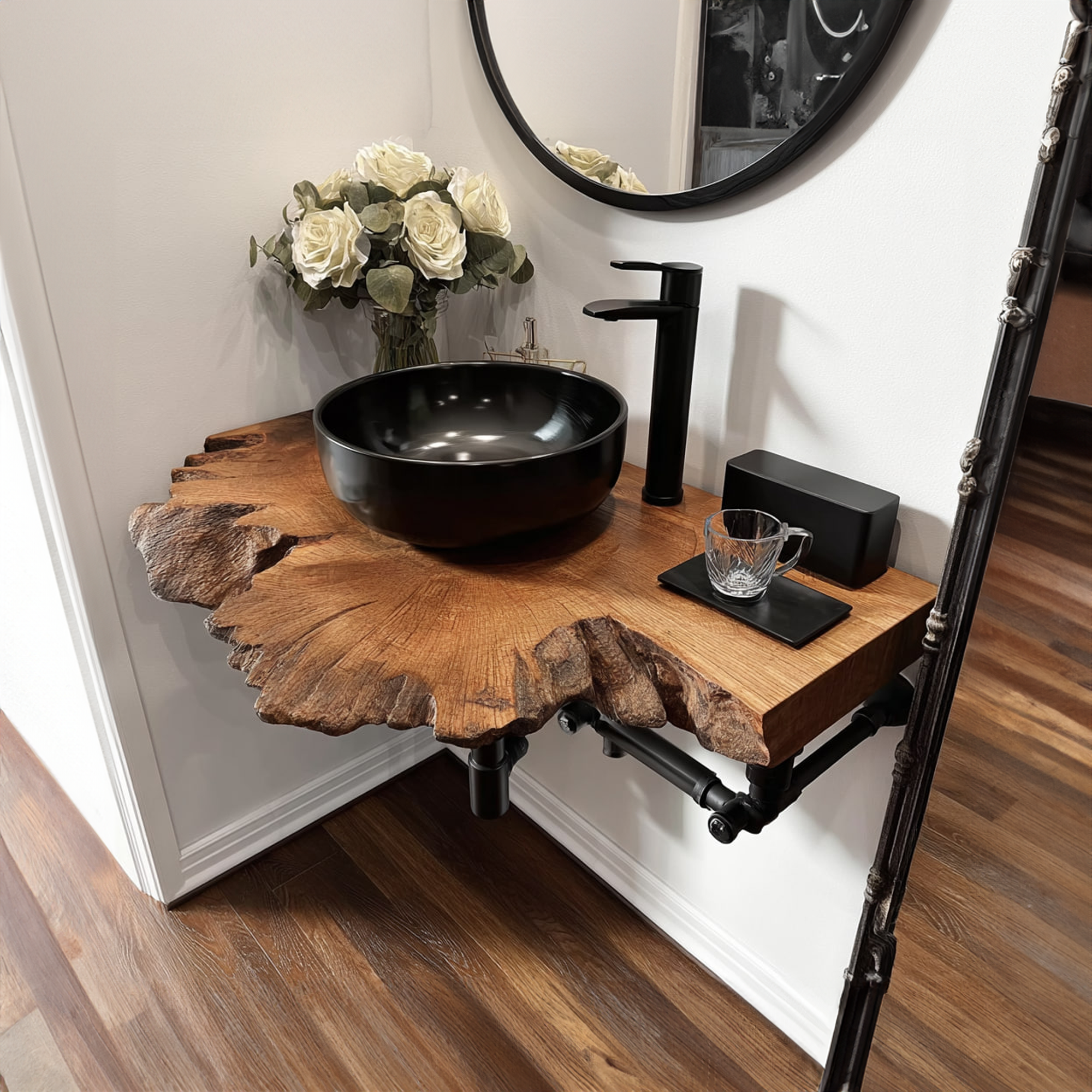 Mid Century Floating Shelf Narrow Vanity Powder Room