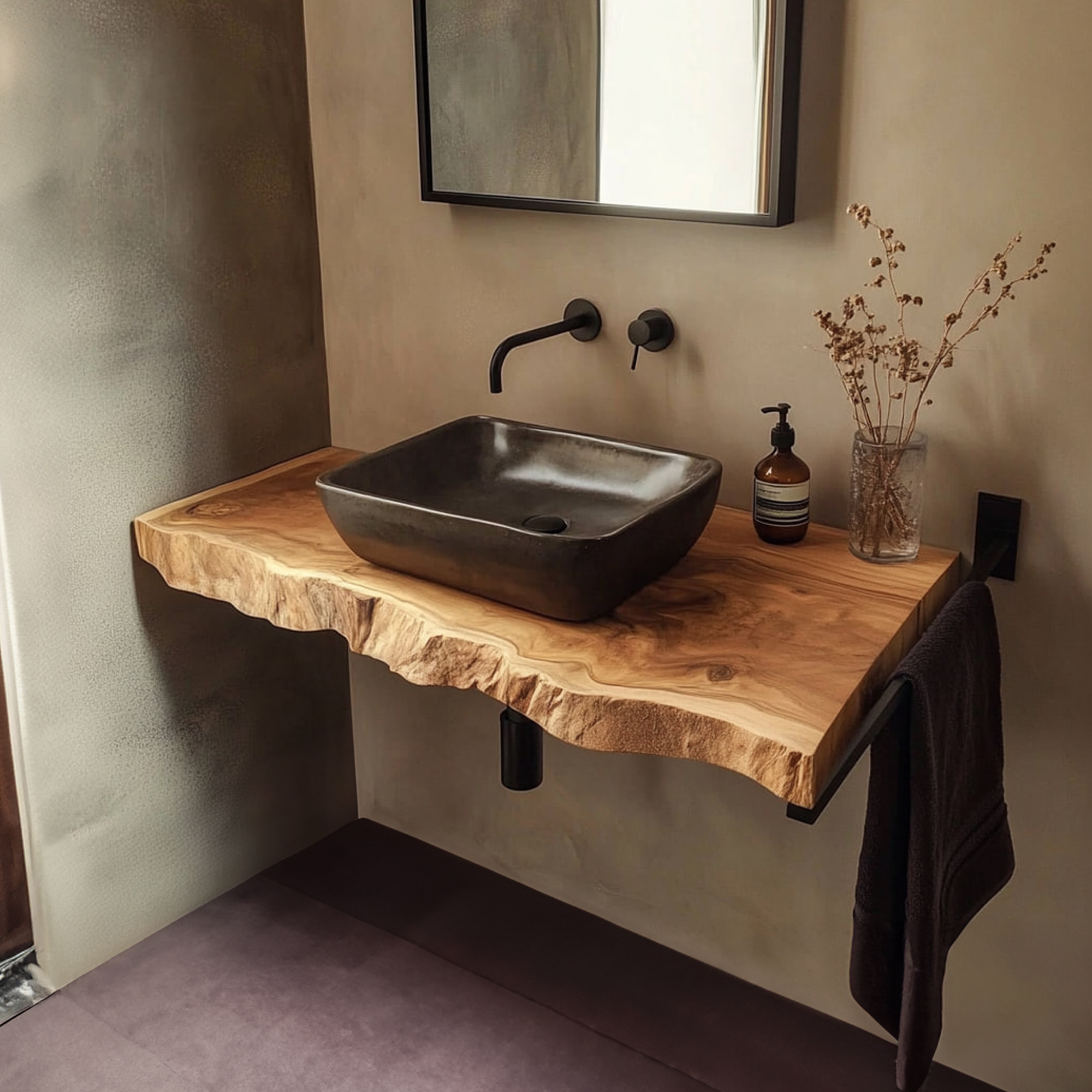 Mid Century Bathroom Vanity Shelf Live Edge Wood Bathroom Decor