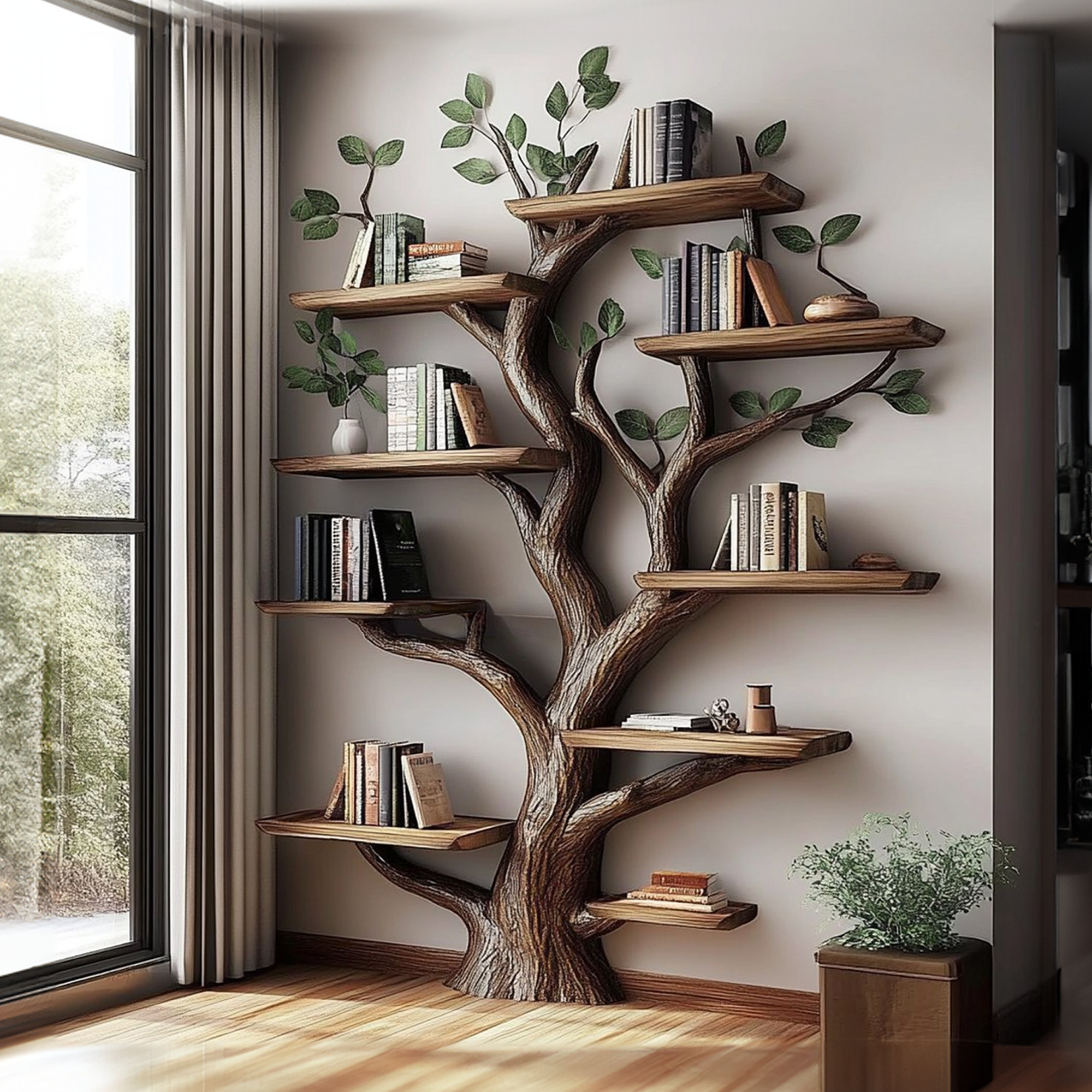 Sculptural Tree Wall Bookshelf For Living Room