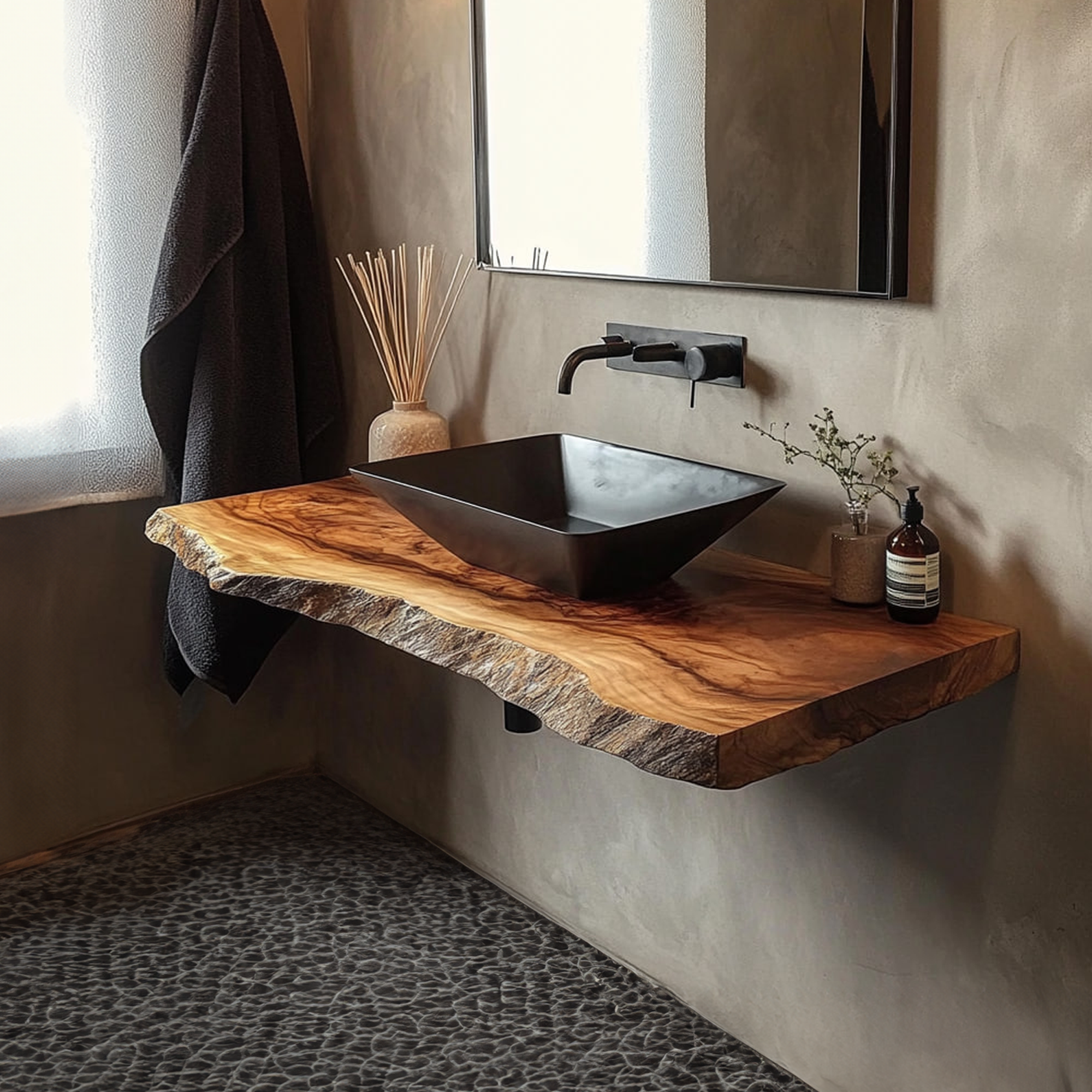 Rustic Bathroom Vanity Shelf Live Edge Wood Bathroom Display