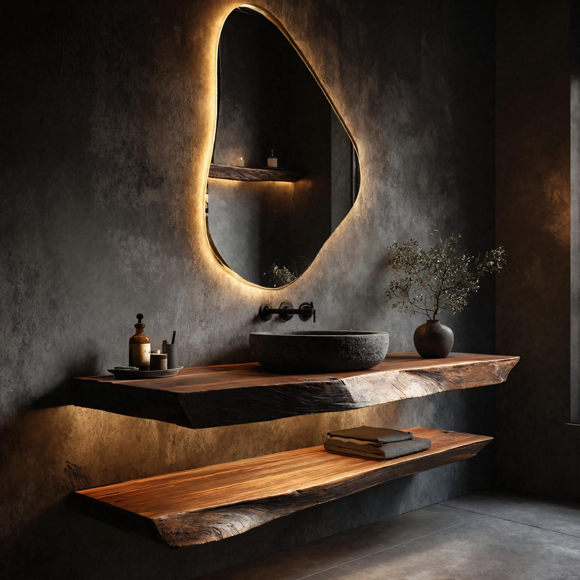 Organic Modern Bathroom Vanity Wall Mounted Wood Shelf