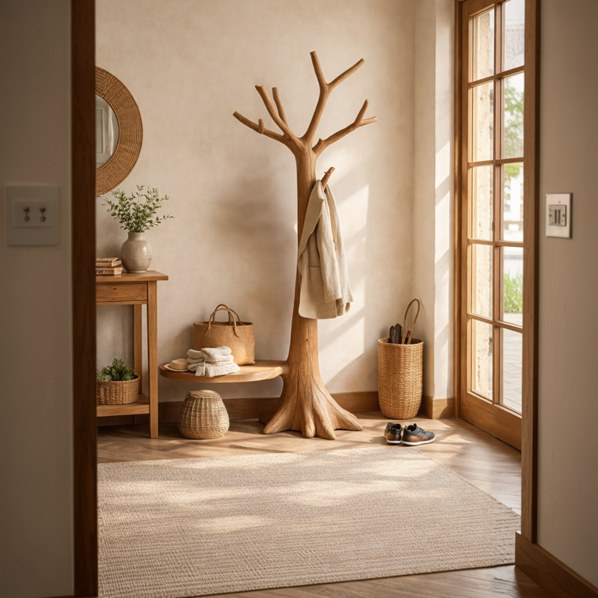Sculptural Tree Coat Rack Solid Wood Entryway Interior Statement Decor