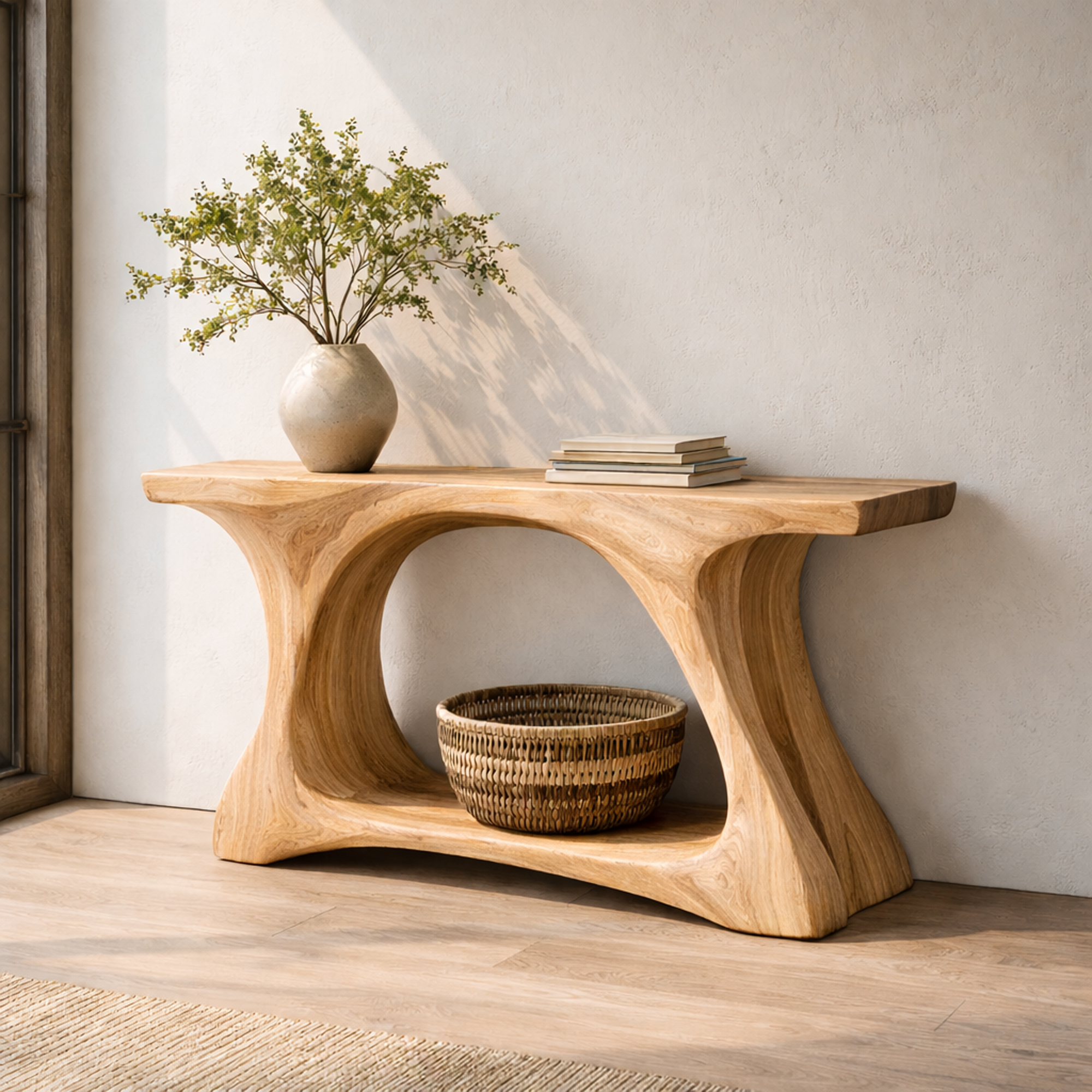 Rustic Console Table Organic Curved Base For Display