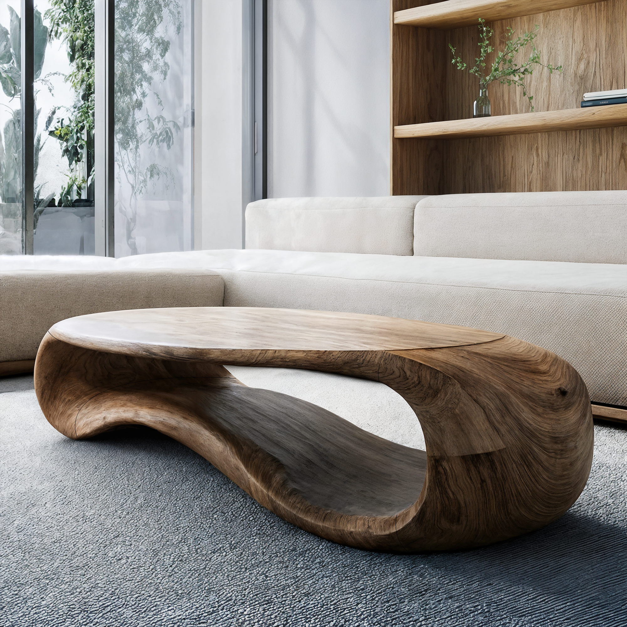 Modern Sculptural Solid Wood Coffee Table For Living Room