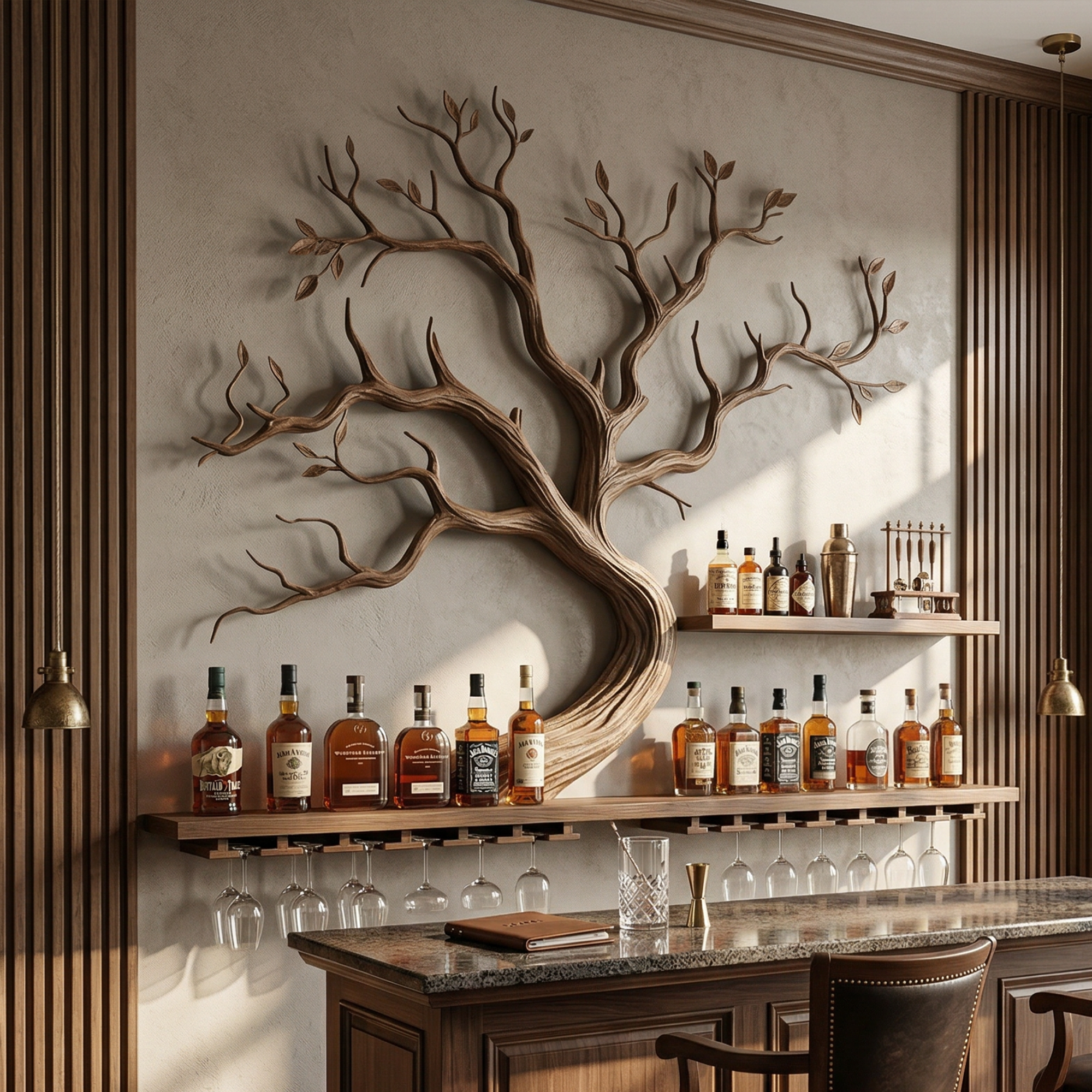 Artistic Tree Branch Wine Rack Wooden Wall Shelf For Kitchen Dining Room Bar