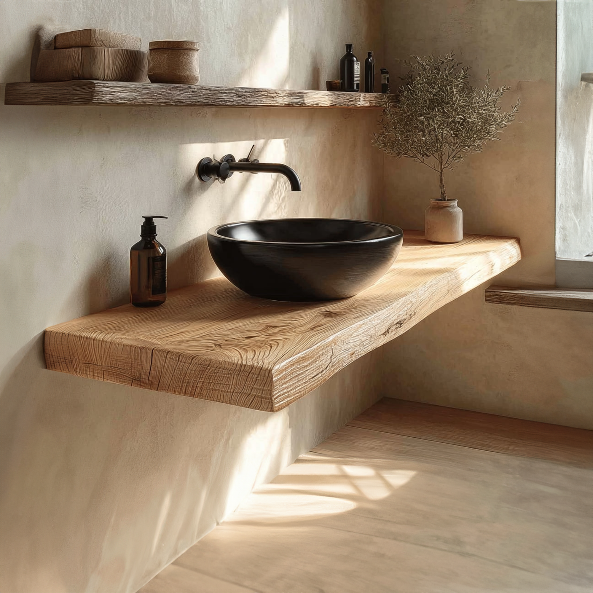 Rustic Floating Shelf Natural Edge Vanity Washroom