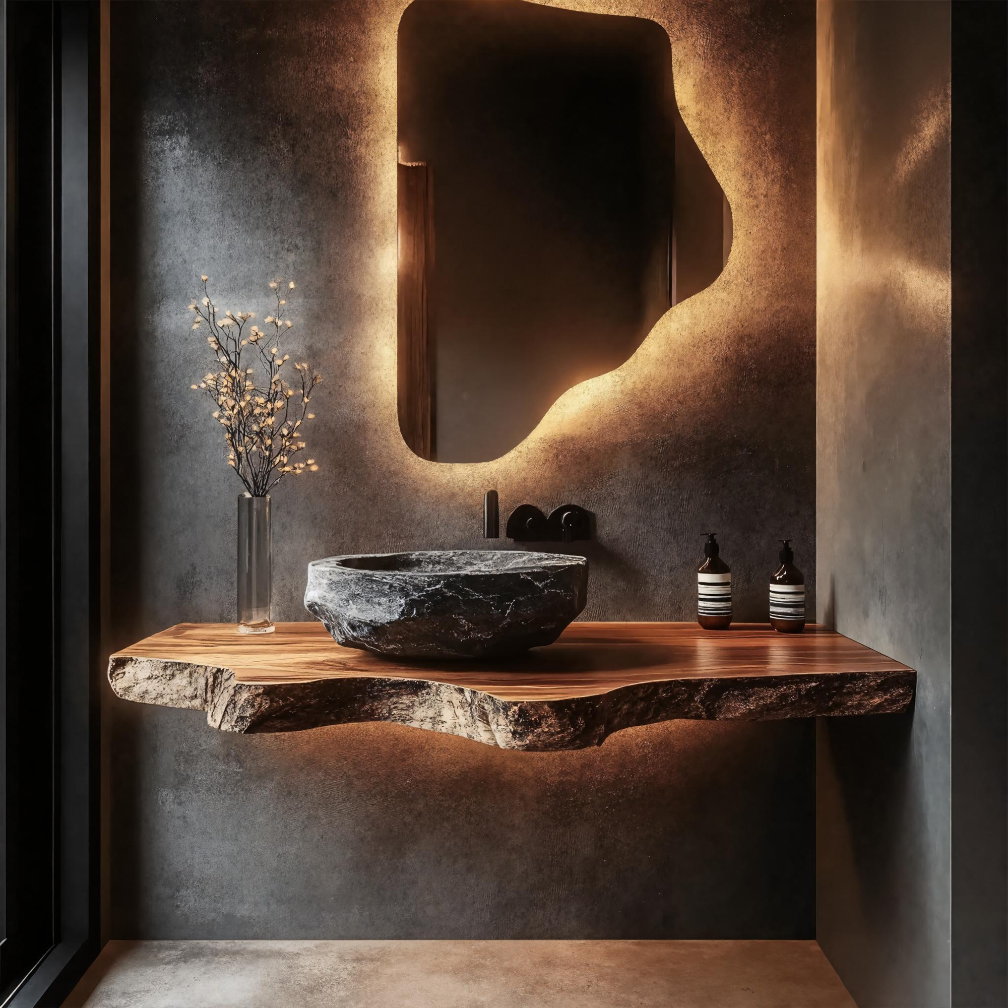 Rustic Live Edge Bathroom Vanity Floating Shelf Console