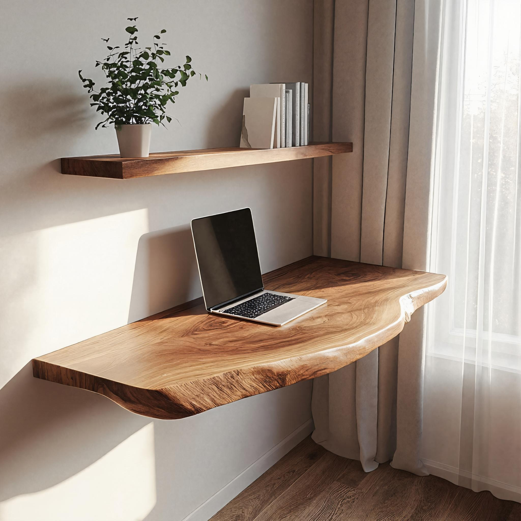 Natural Grain Solid Wood Floating Workspace Desk Interior