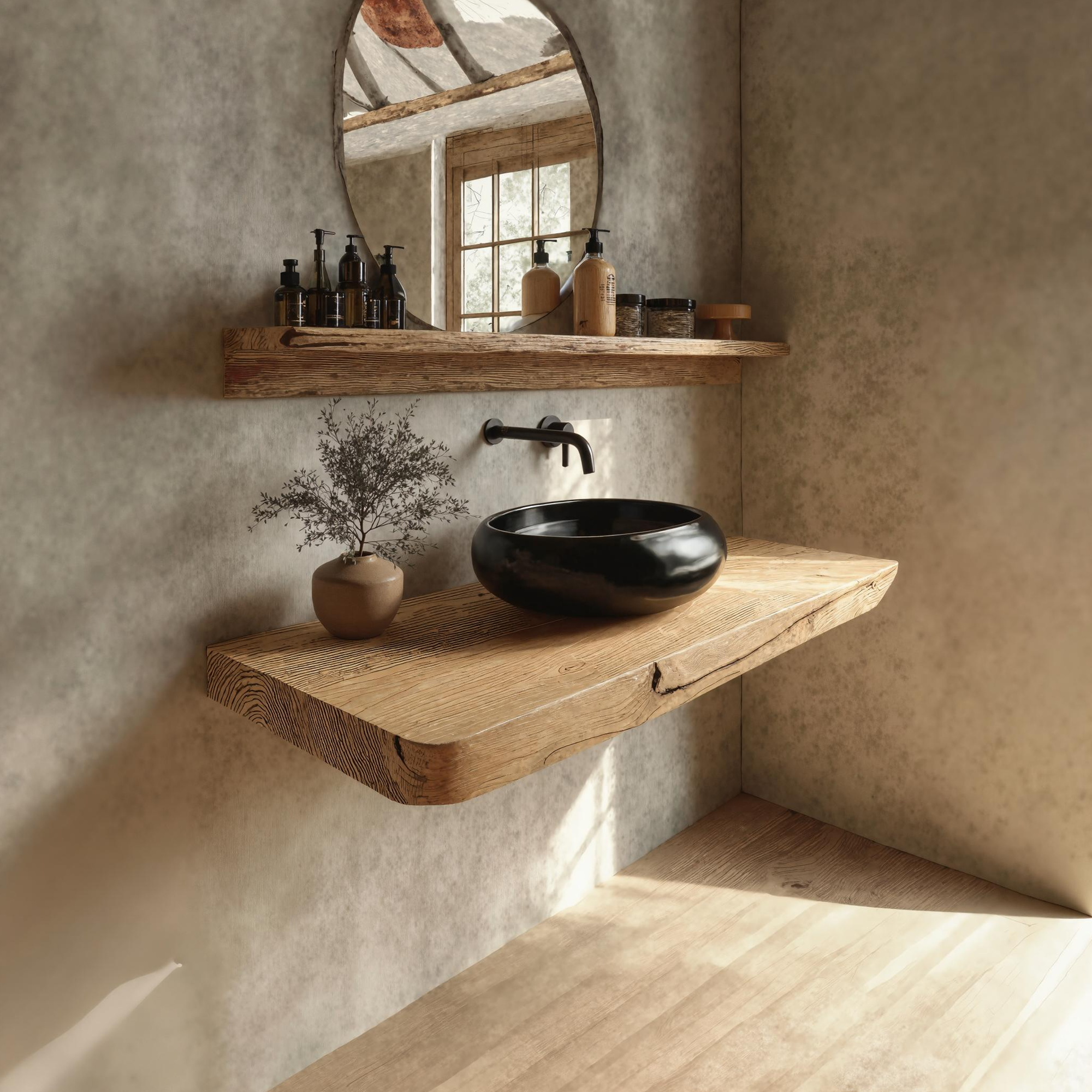 Rustic Floating Shelf Natural Edge Vanity Bathroom