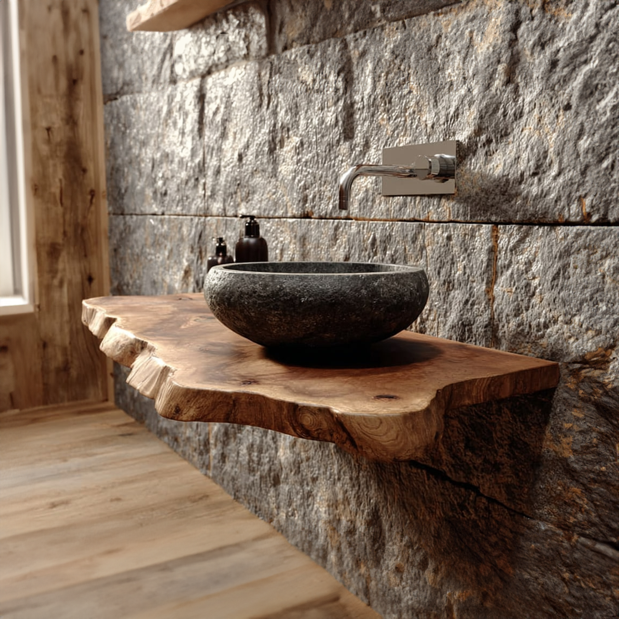 Rustic Shelf Natural Edge Vanity Washroom