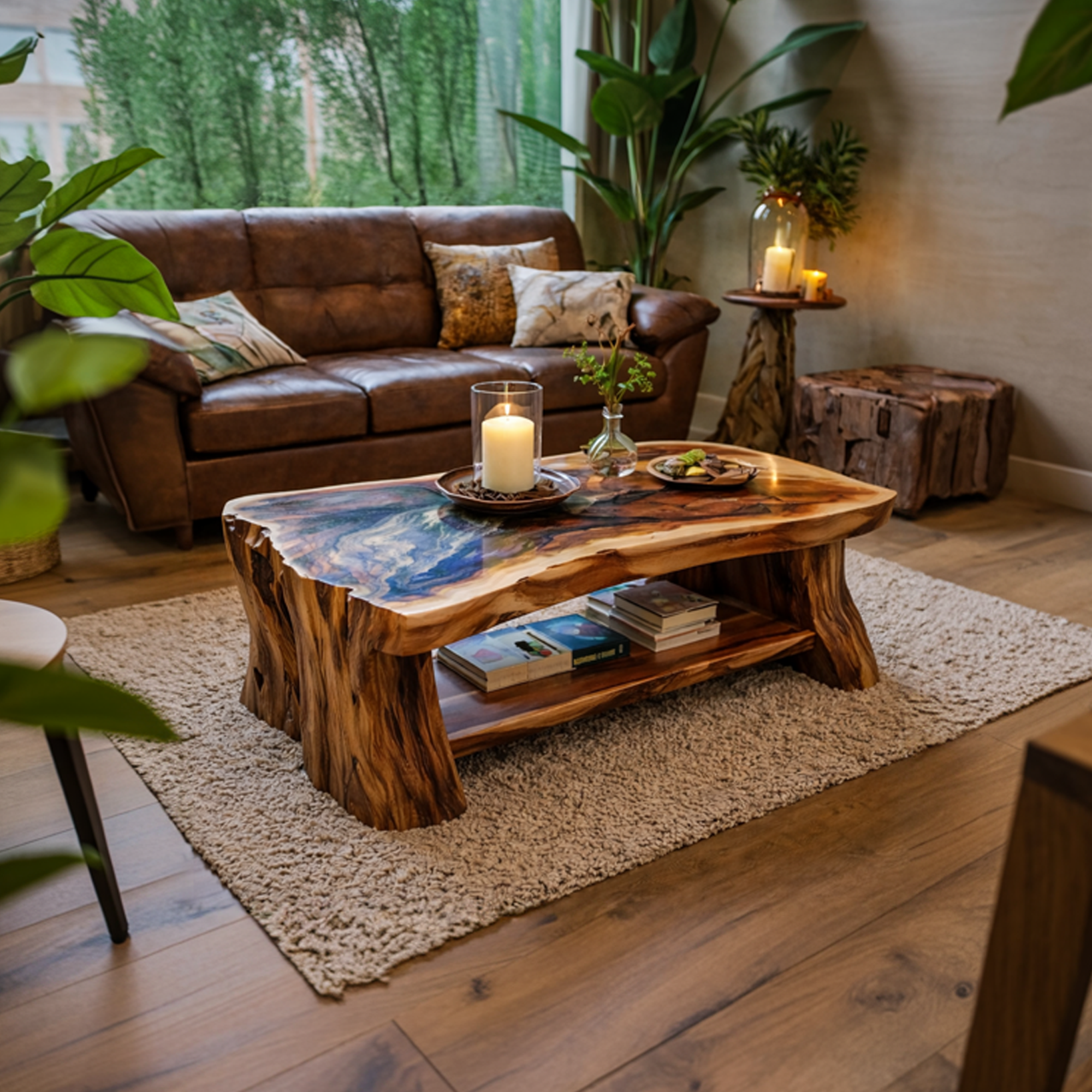 Reclaimed Slab Wood Coffee Table Living Room
